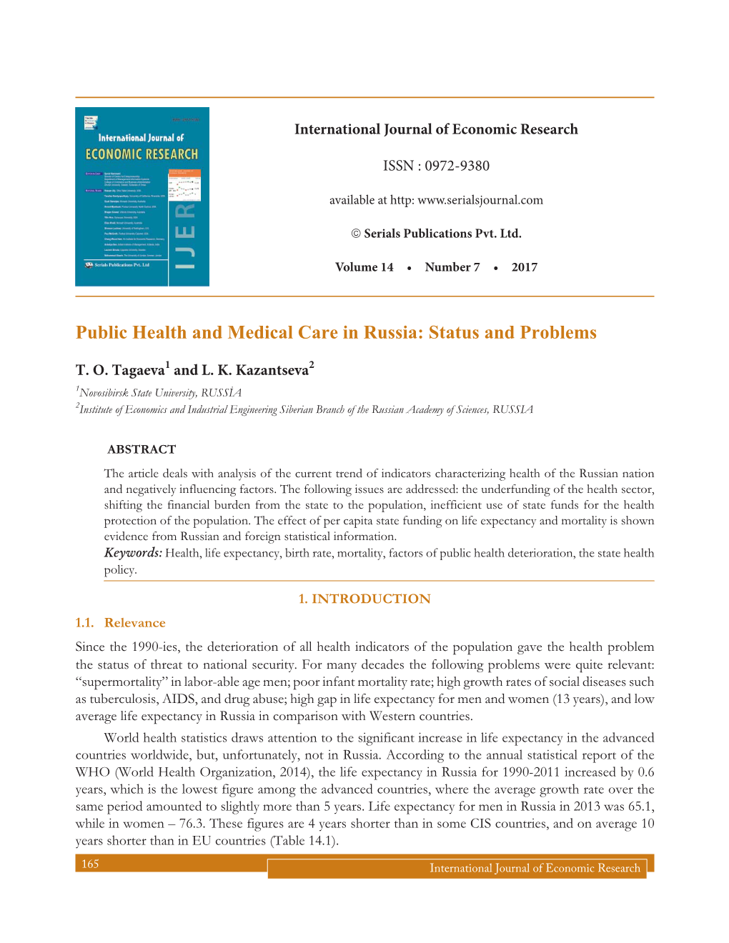 Public Health and Medical Care in Russia: Status and Problems