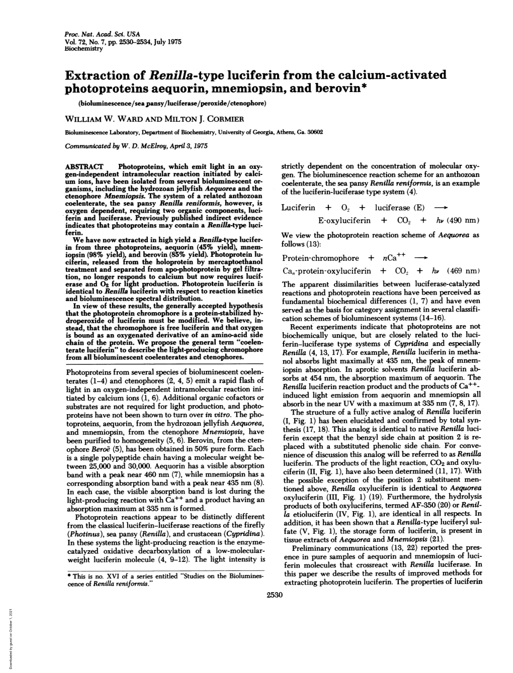 Extraction of Renilla-Type Luciferin from the Calcium-Activated