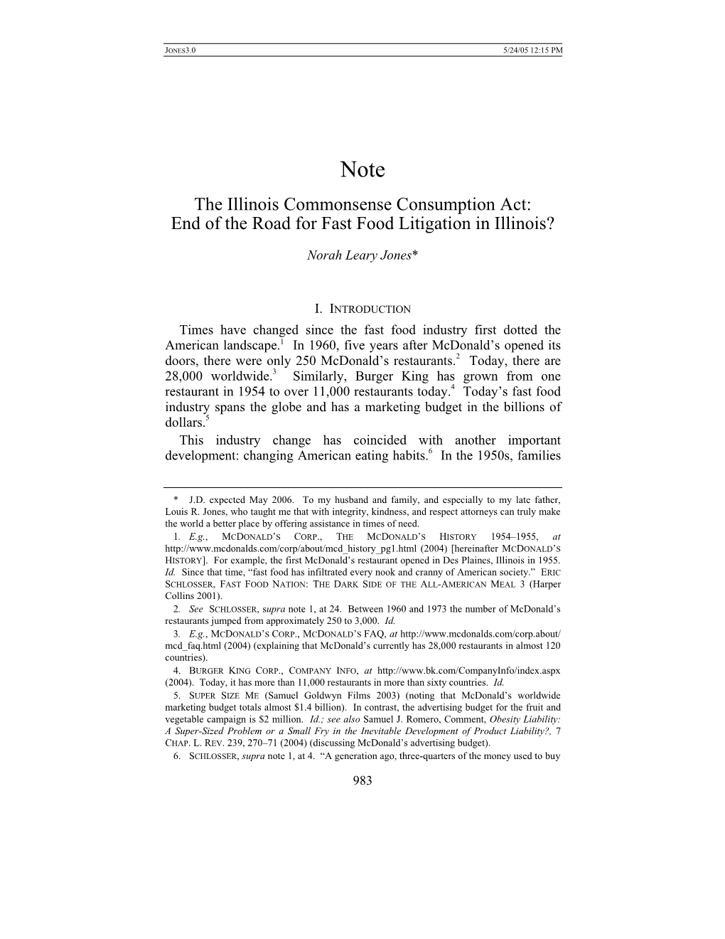 End of the Road for Fast Food Litigation in Illinois?