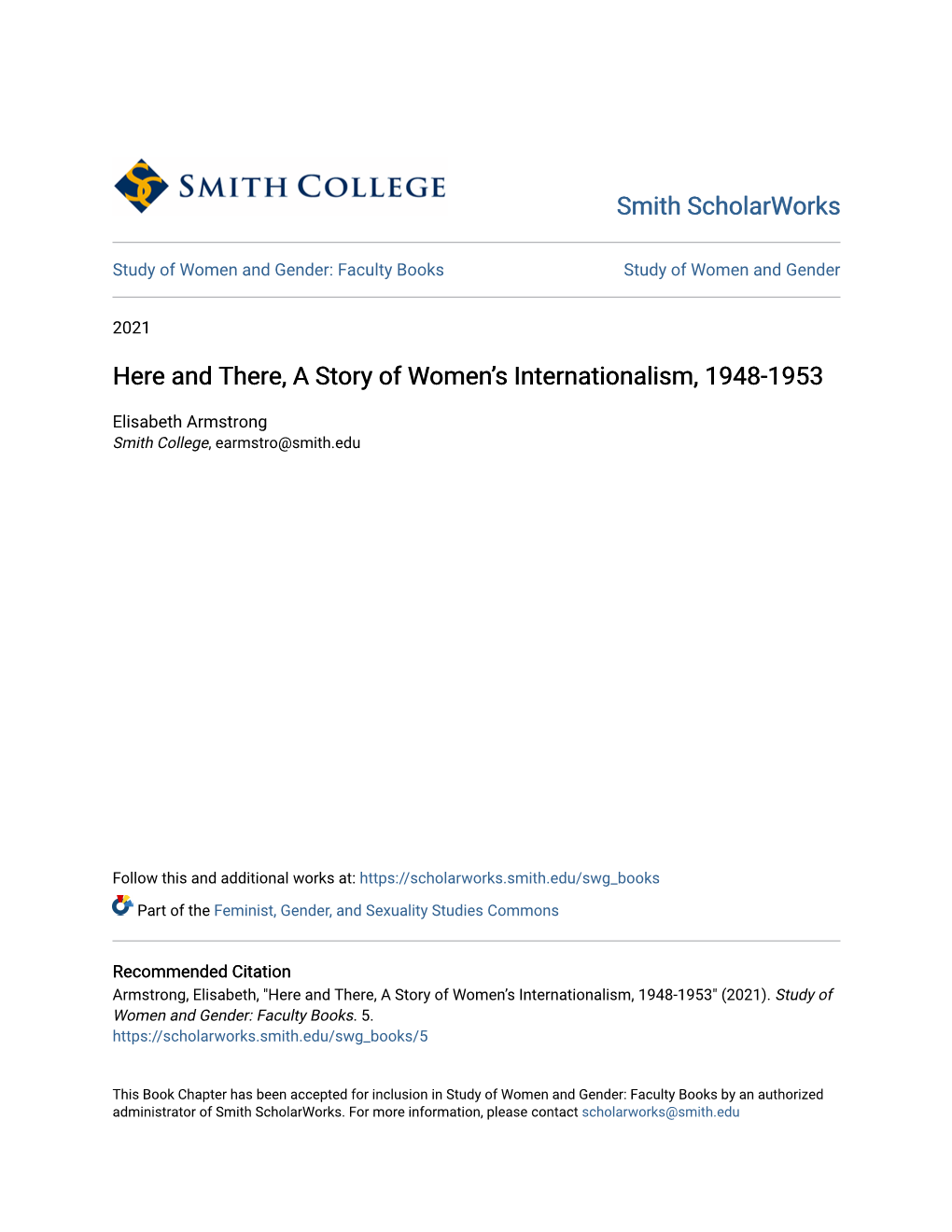 Here and There, a Story of Womenâ•Žs Internationalism, 1948-1953