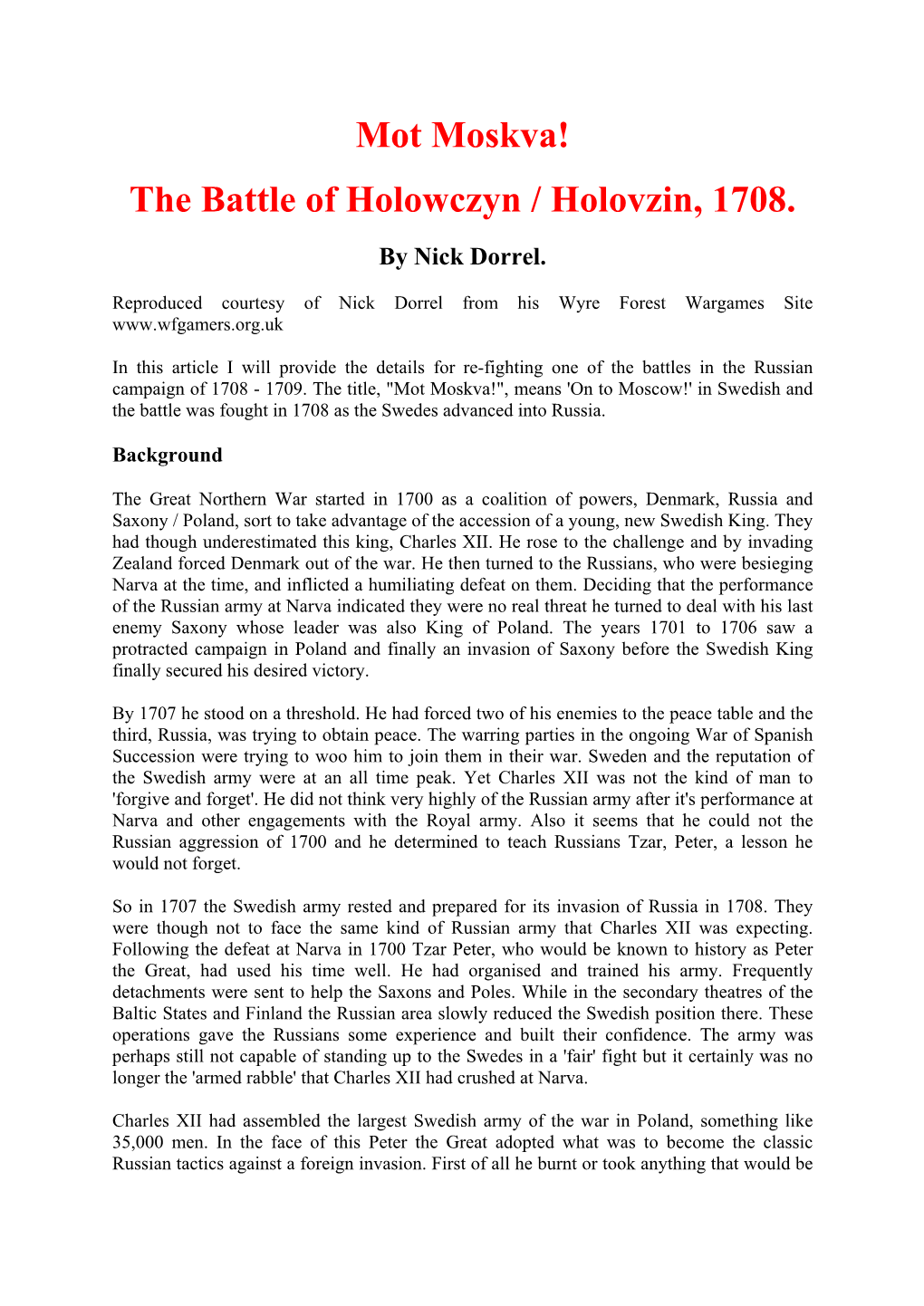 The Battle of Holowczyn / Holovzin, 1708