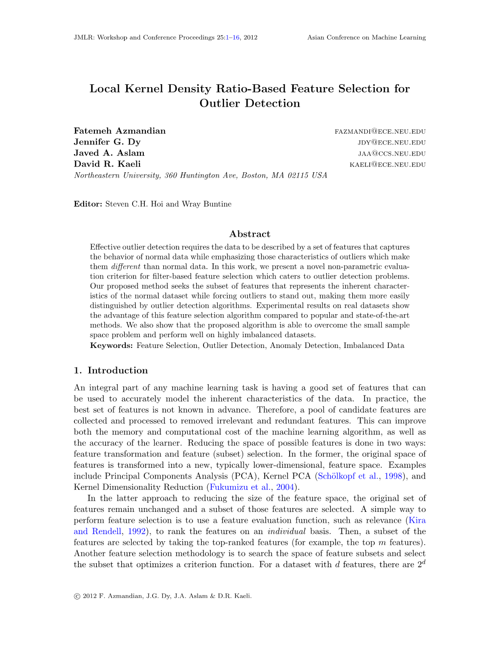 Local Kernel Density Ratio-Based Feature Selection for Outlier Detection