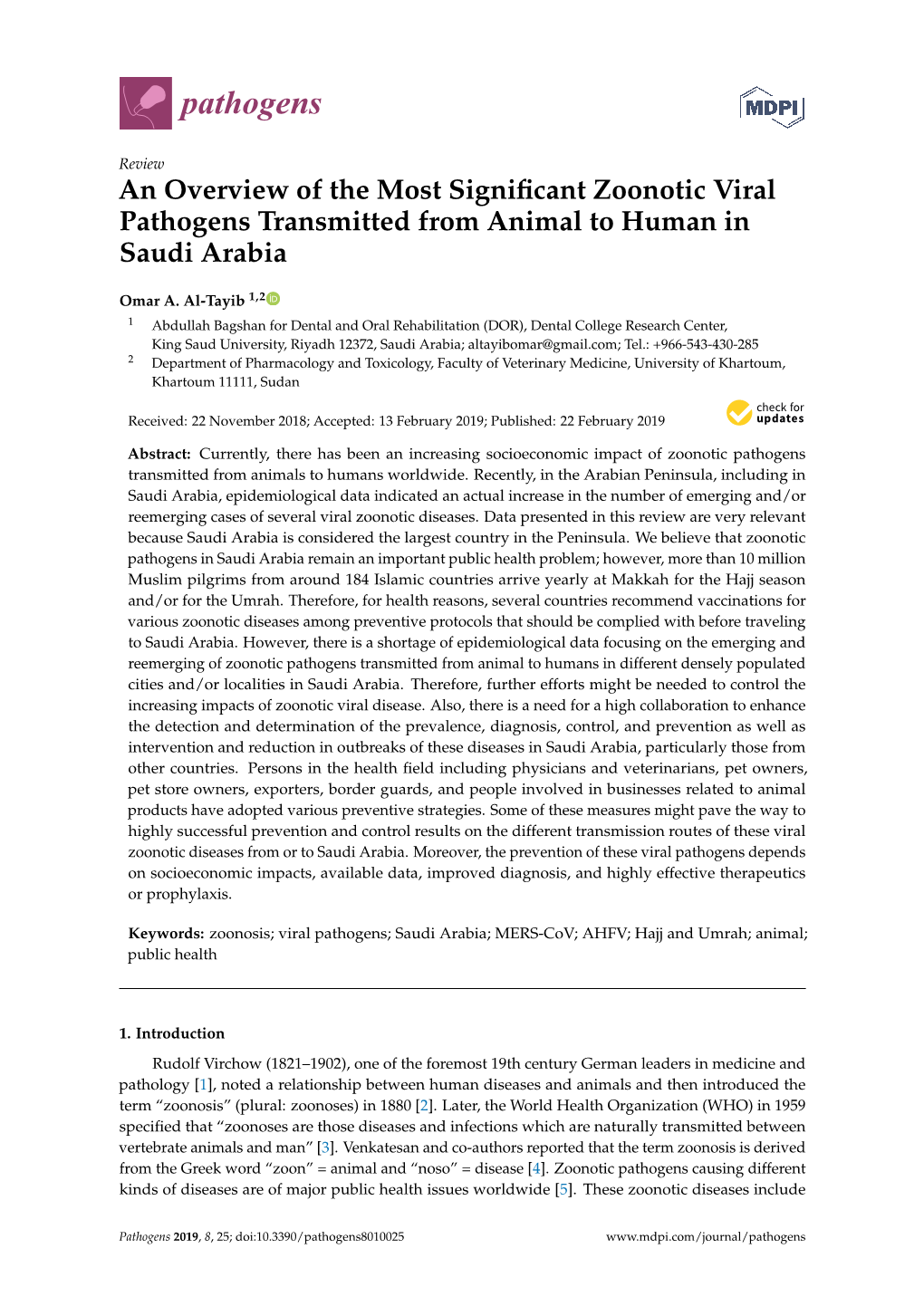 An Overview of the Most Significant Zoonotic Viral Pathogens