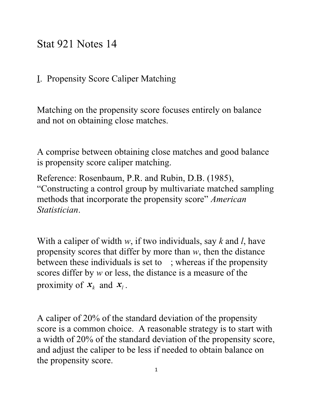 I. Propensity Score Caliper Matching