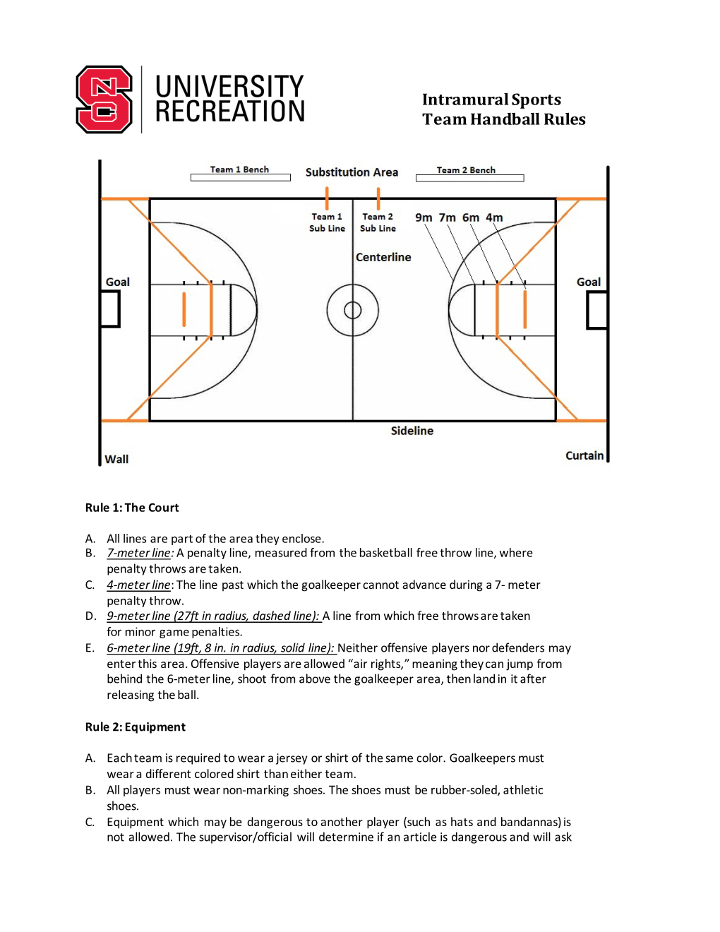 Intramural Sports Team Handball Rules