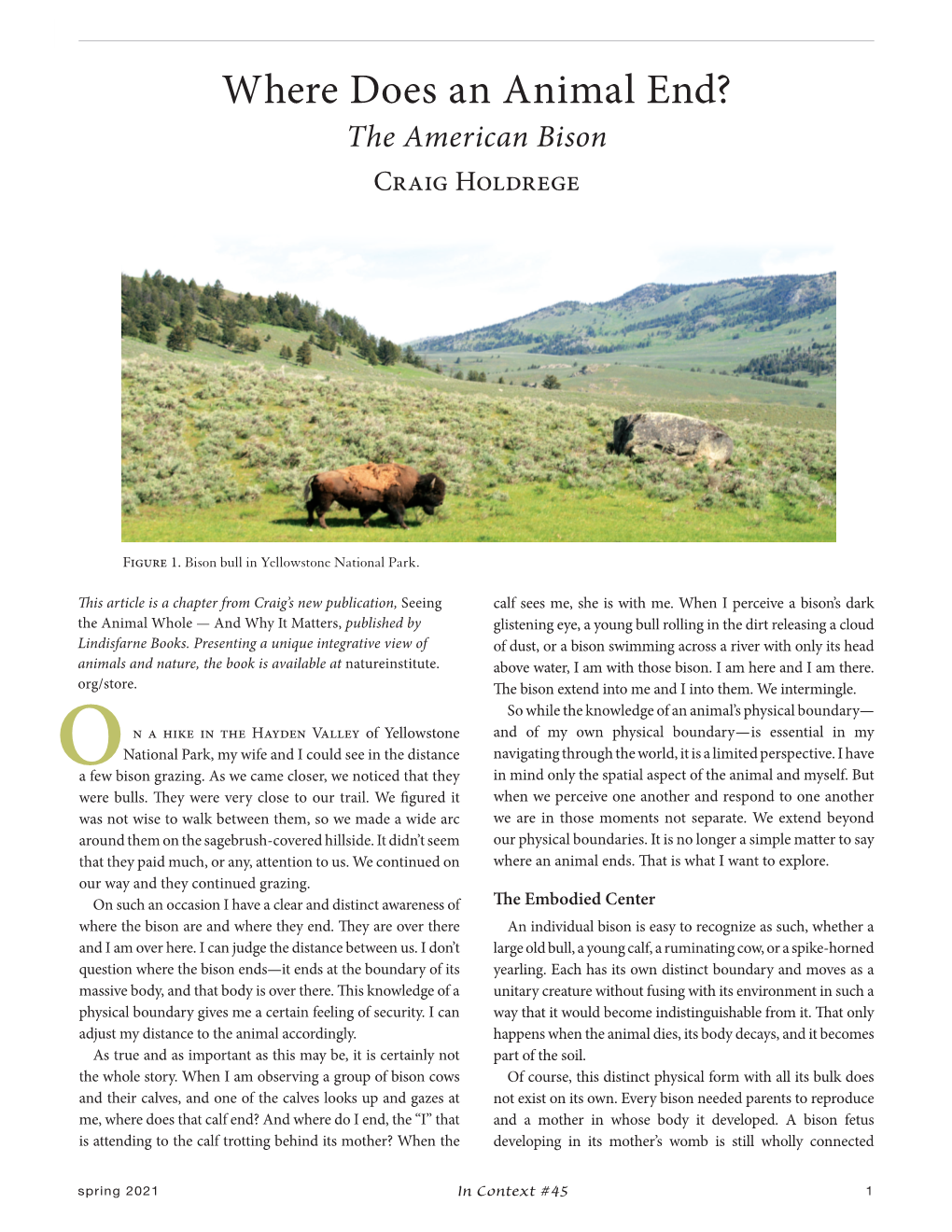 Where Does an Animal End? the American Bison Craig Holdrege