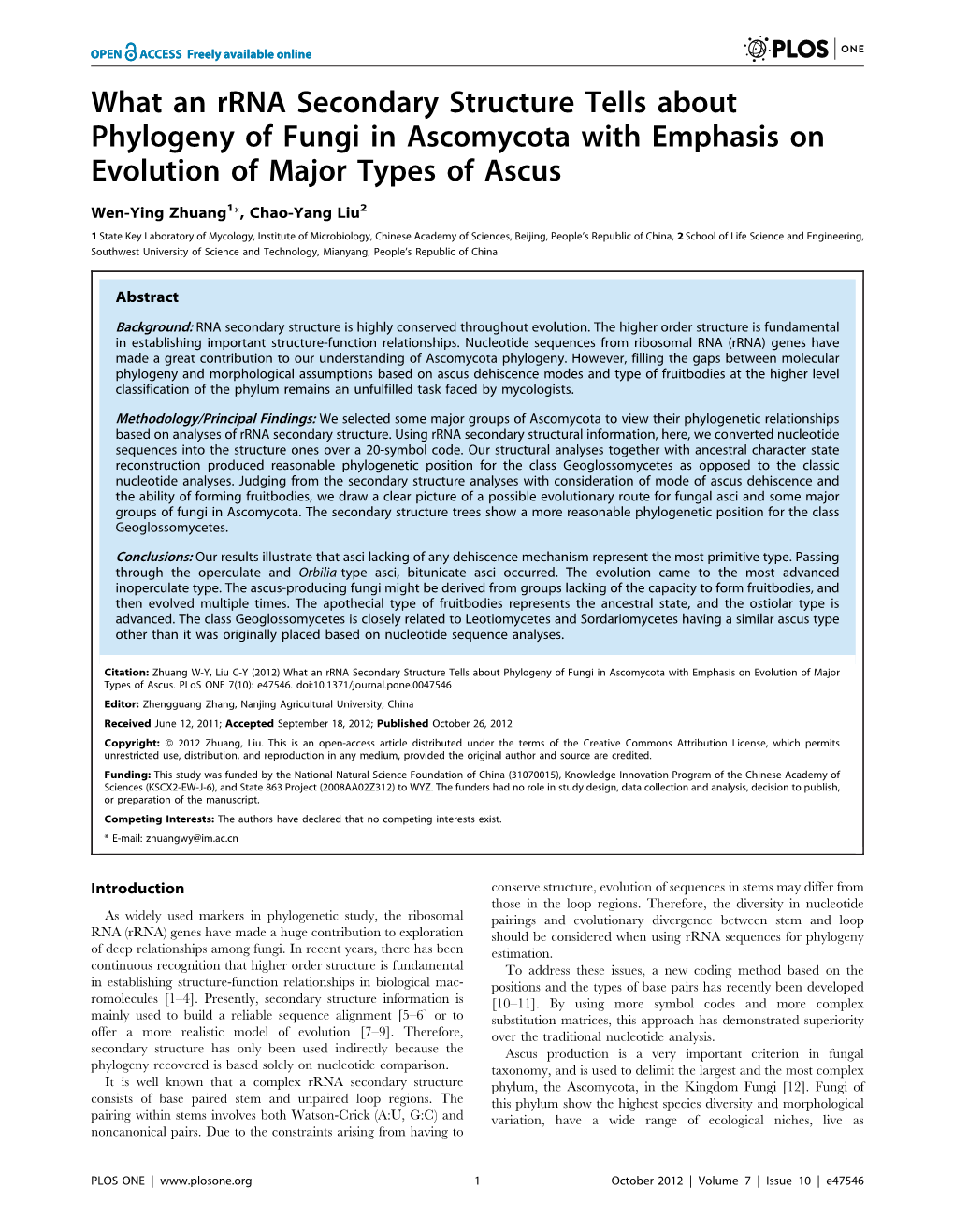 What an Rrna Secondary Structure Tells About Phylogeny of Fungi in Ascomycota with Emphasis on Evolution of Major Types of Ascus