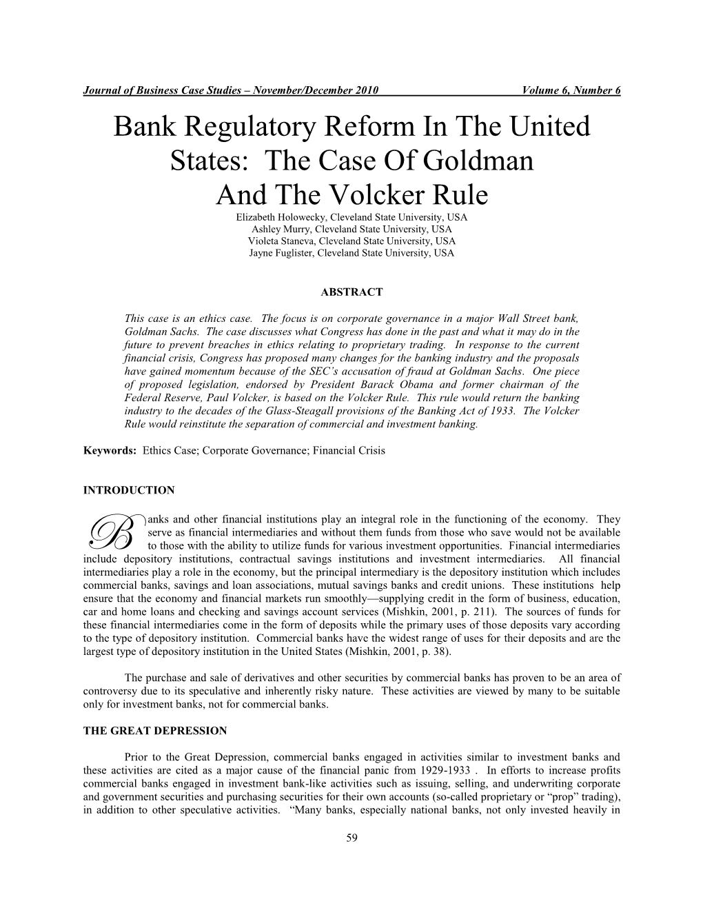 Bank Regulatory Reform in the United States