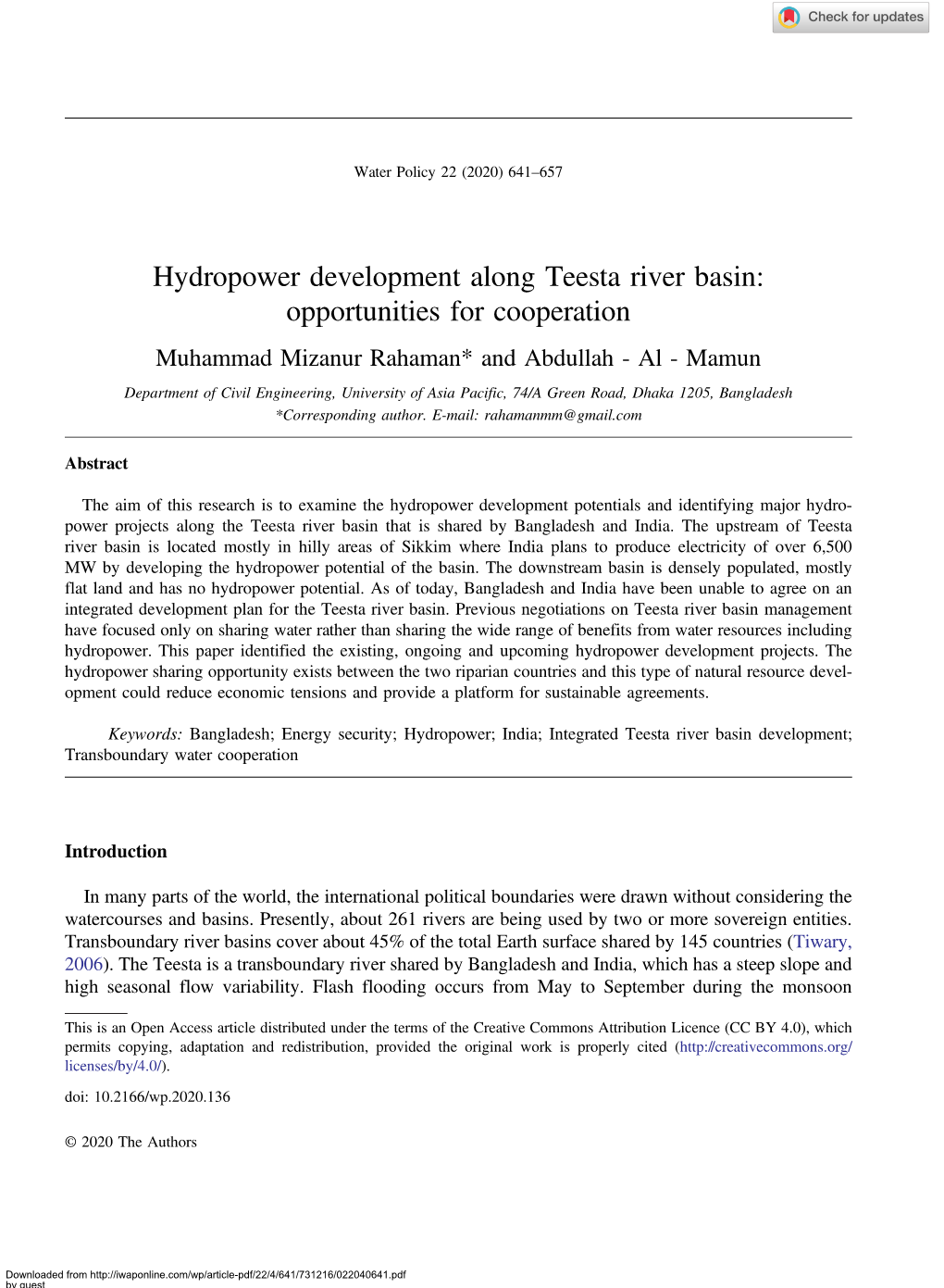 Hydropower Development Along Teesta River Basin