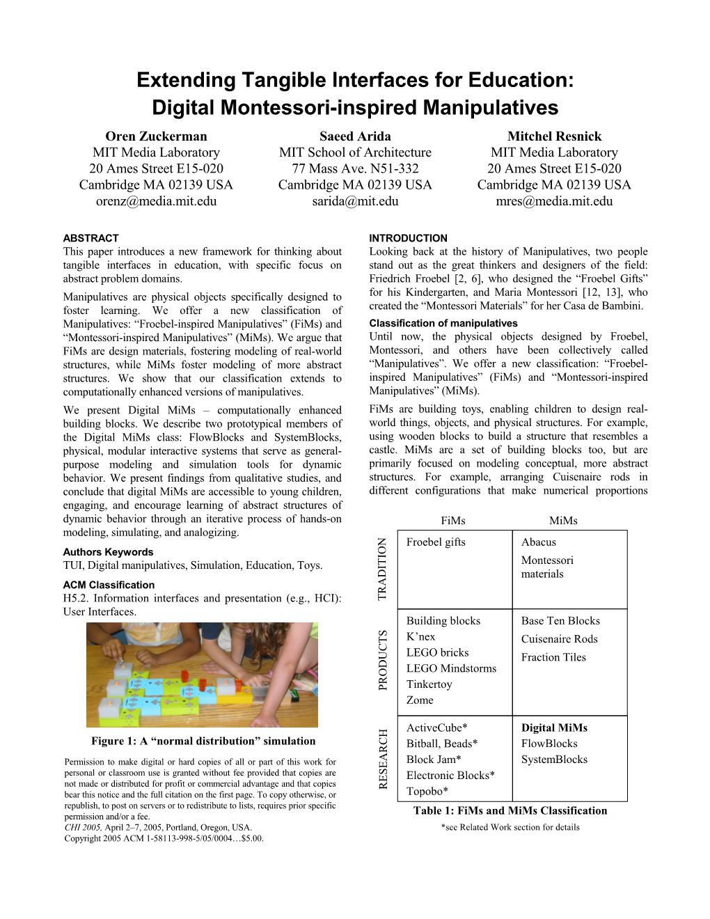 Extending Tangible Interfaces for Education: Digital Montessori-Inspired Manipulatives