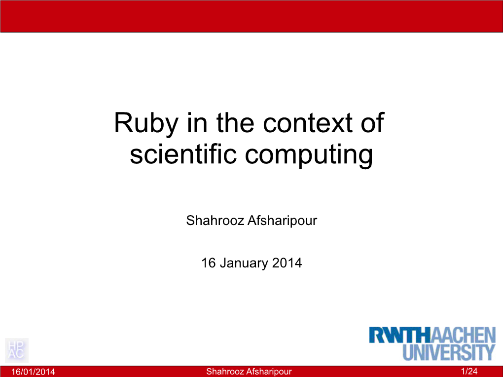 Ruby in the Context of Scientific Computing