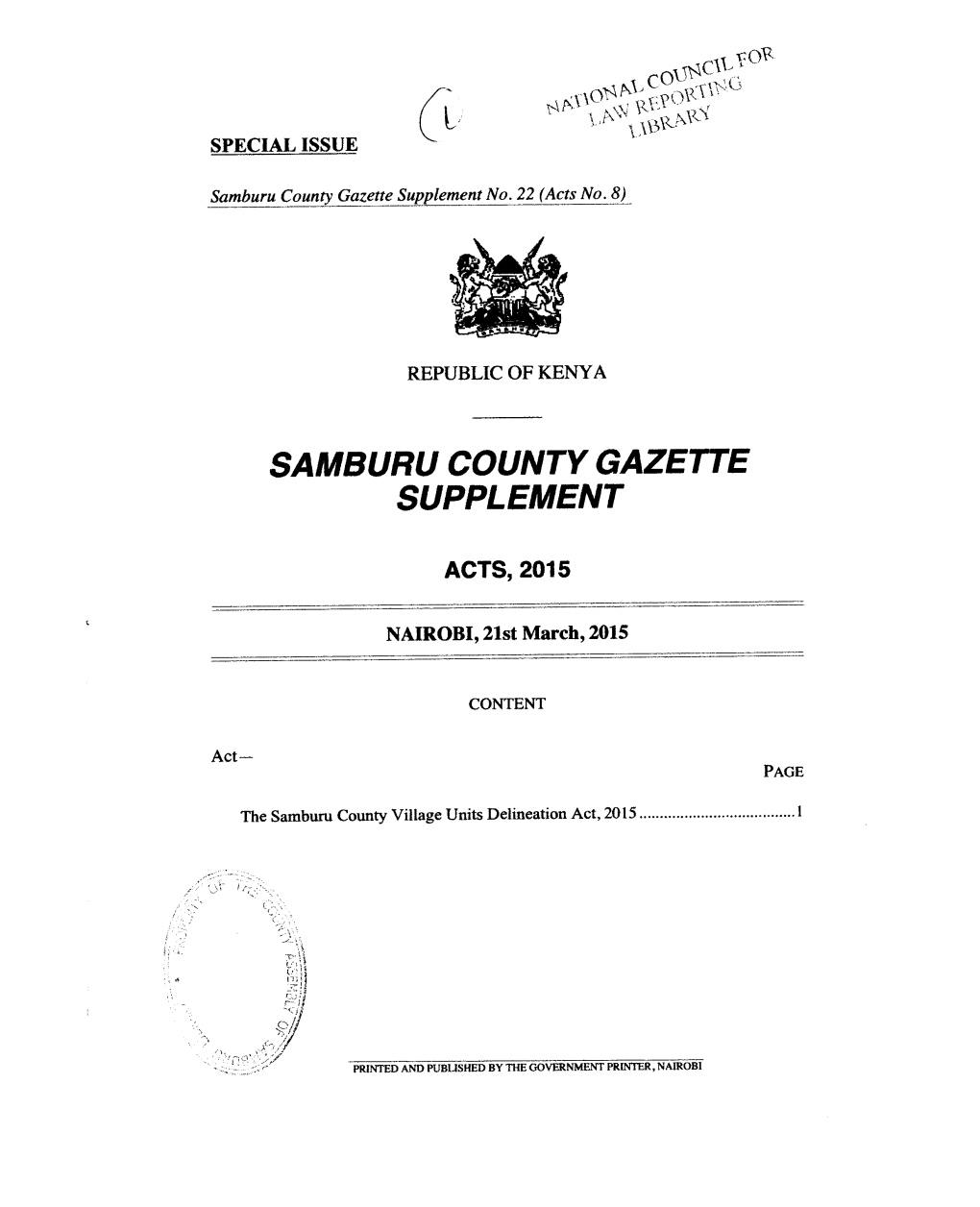 Samburu County Gazette Supplement No