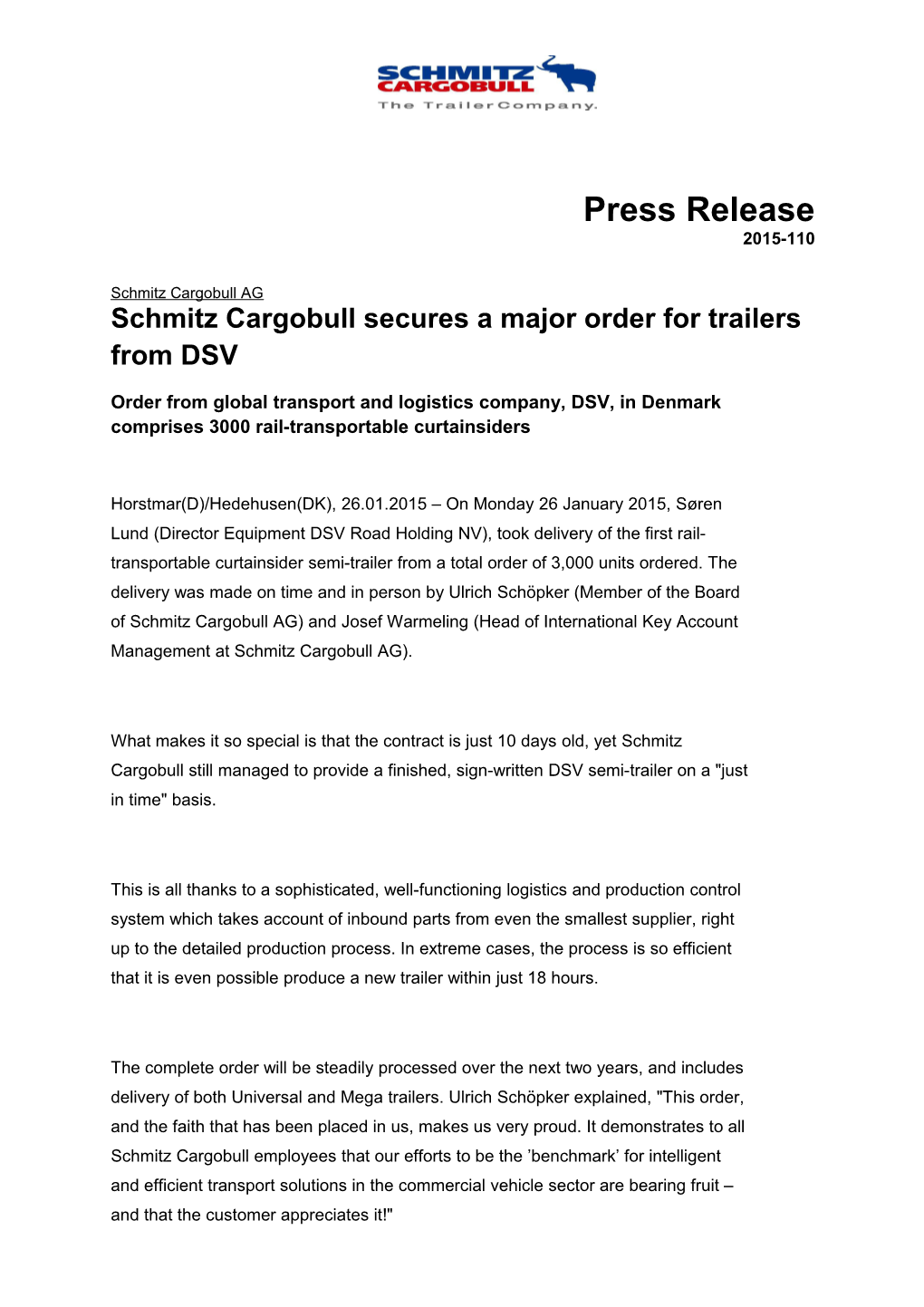 Schmitz Cargobull Secures a Major Order for Trailers from DSV