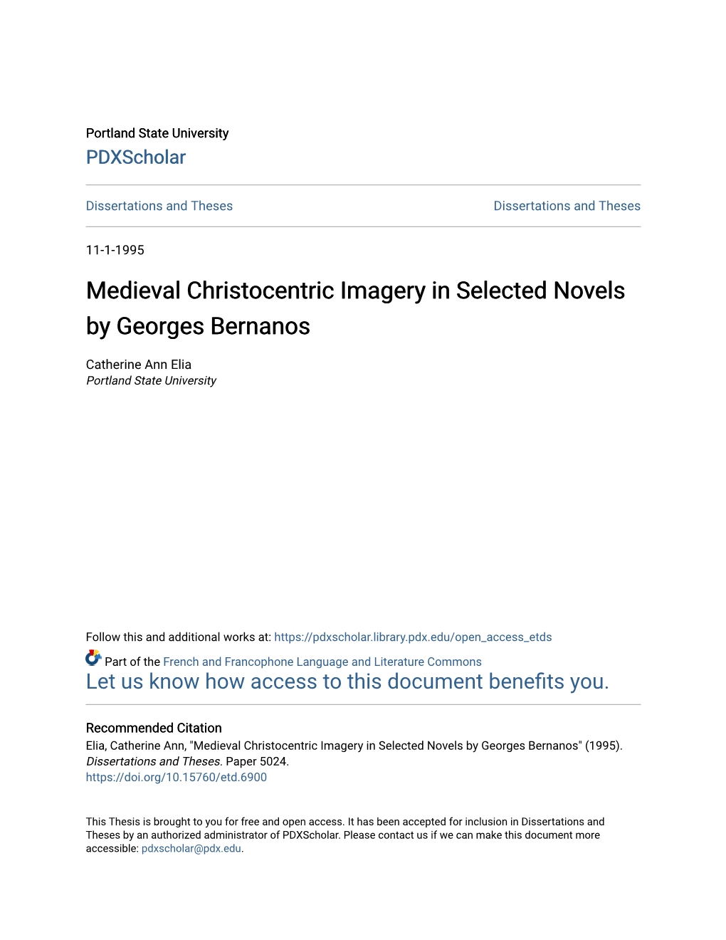 Medieval Christocentric Imagery in Selected Novels by Georges Bernanos