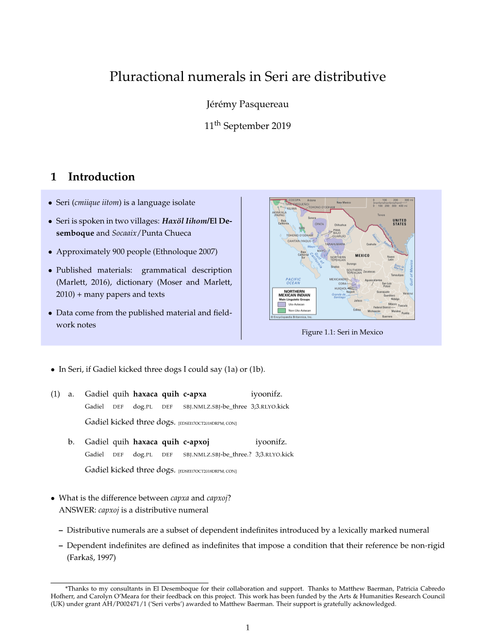 Pluractional Numerals in Seri Are Distributive