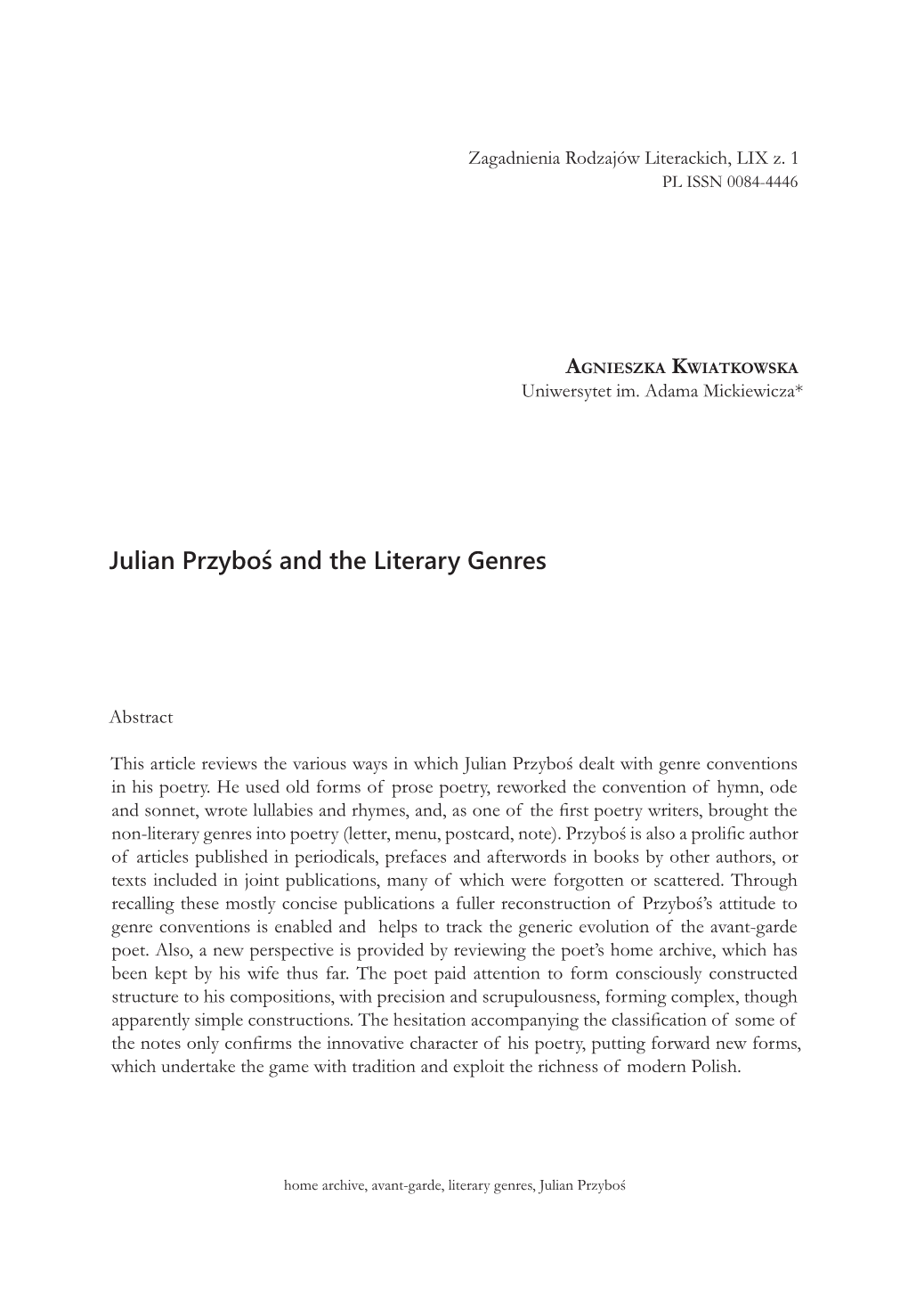 Julian Przyboś and the Literary Genres