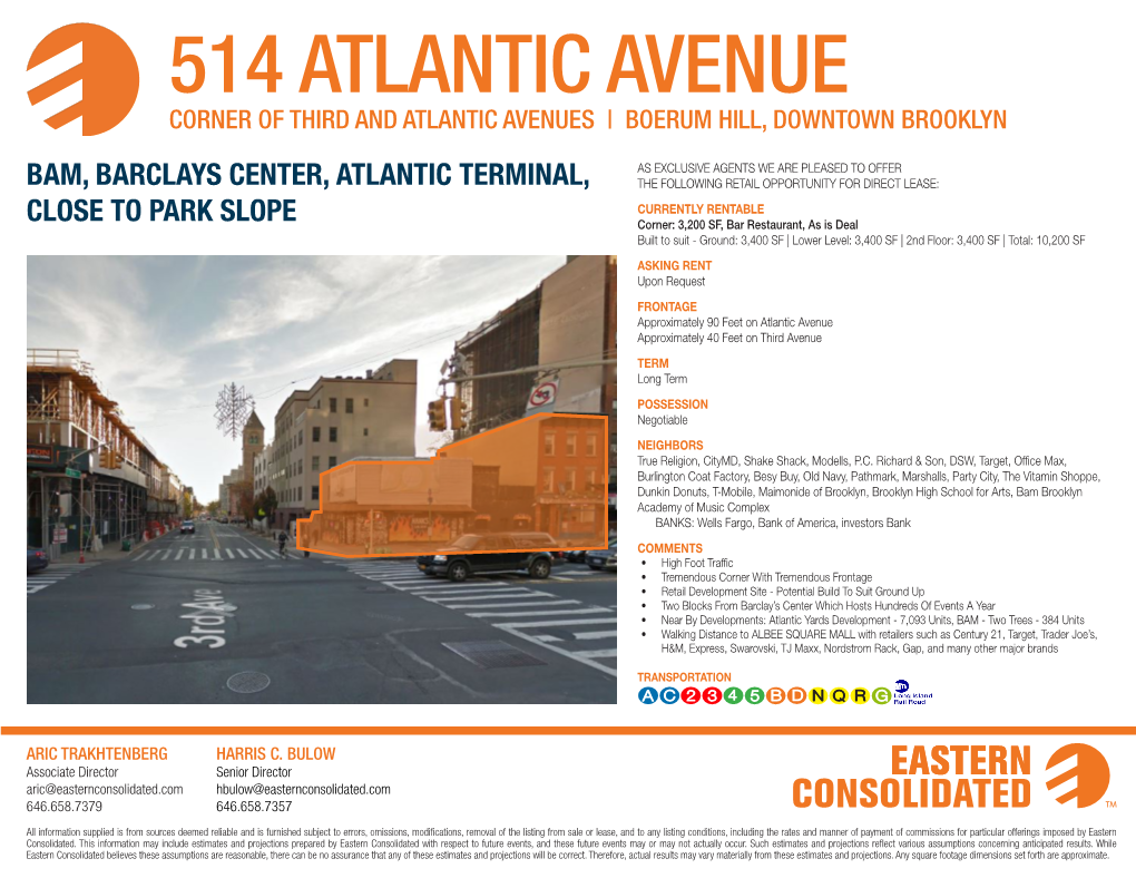 514 Atlantic Avenue Corner of Third and Atlantic Avenues | Boerum Hill, Downtown Brooklyn