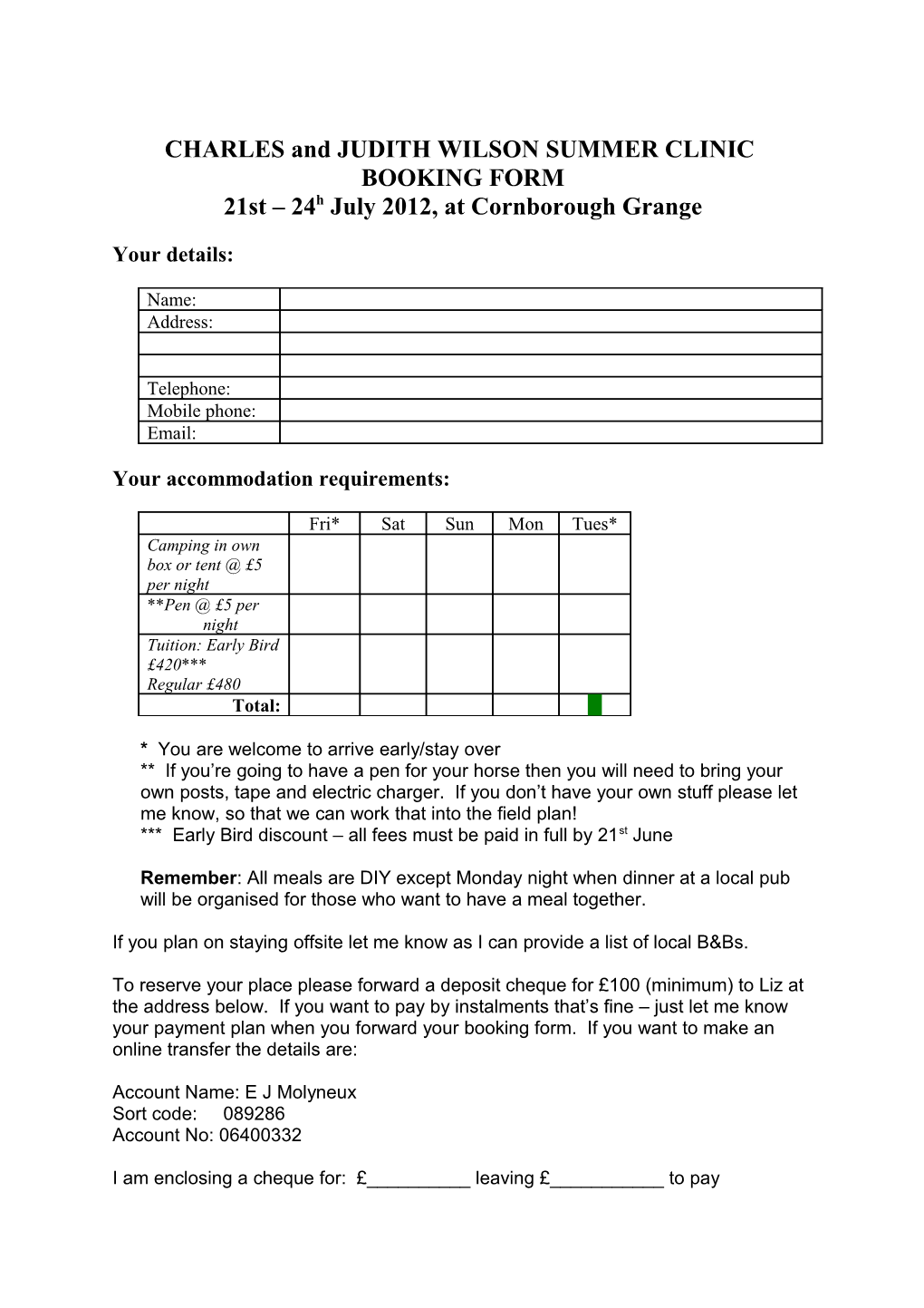 Nh Summer Camp Booking Form