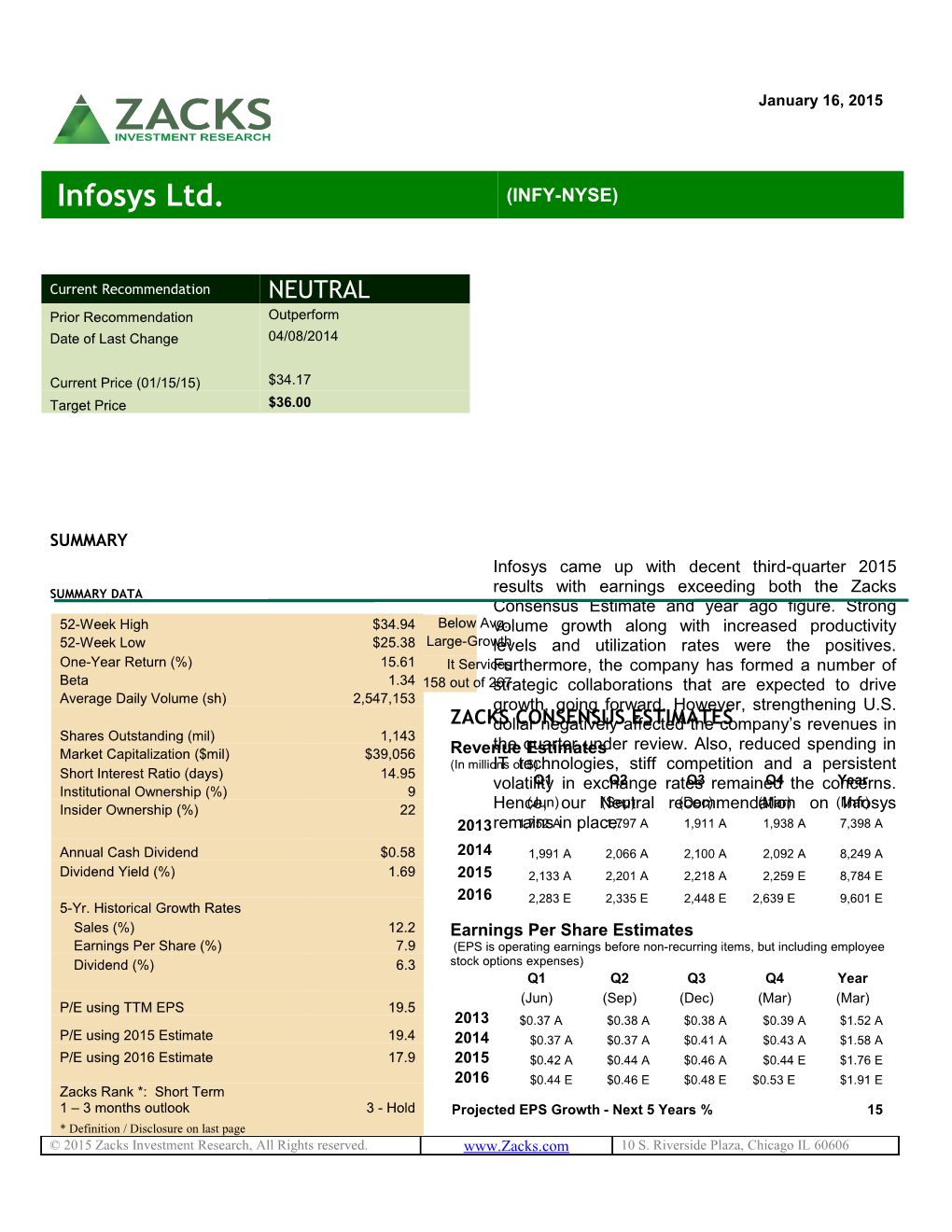 Equity Research / INFY Page 2 Infosys Ltd. / (INFY-NYSE) / Equity Research / INFY Page