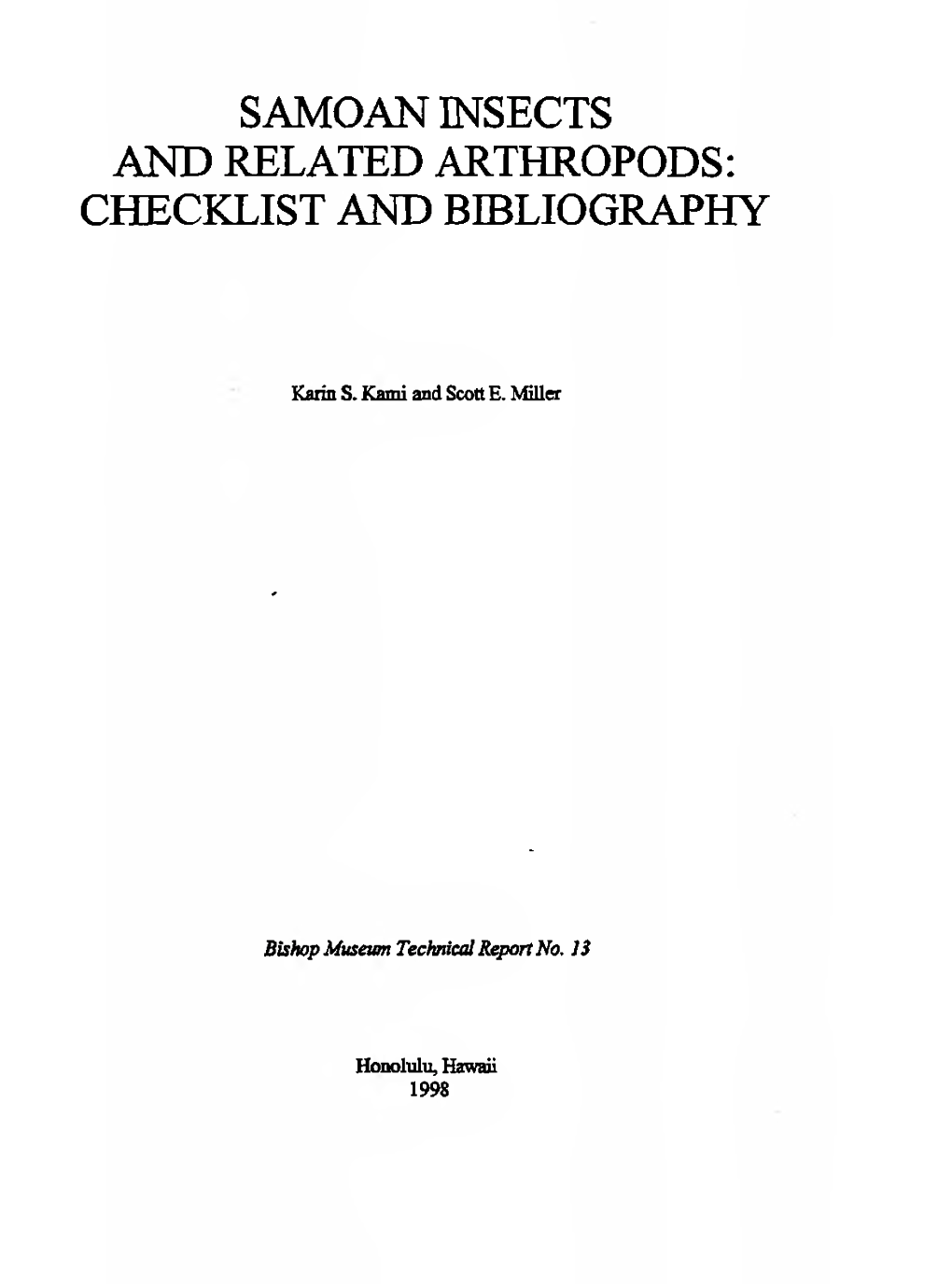 Samoan Insects Akd Related Arthropods: Checklist and Bibliography