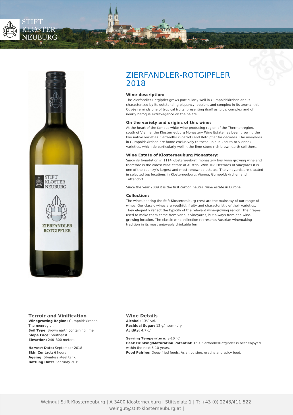 Stift Klosterneuburg Crest Are the Mainstay of Our Range of Wines