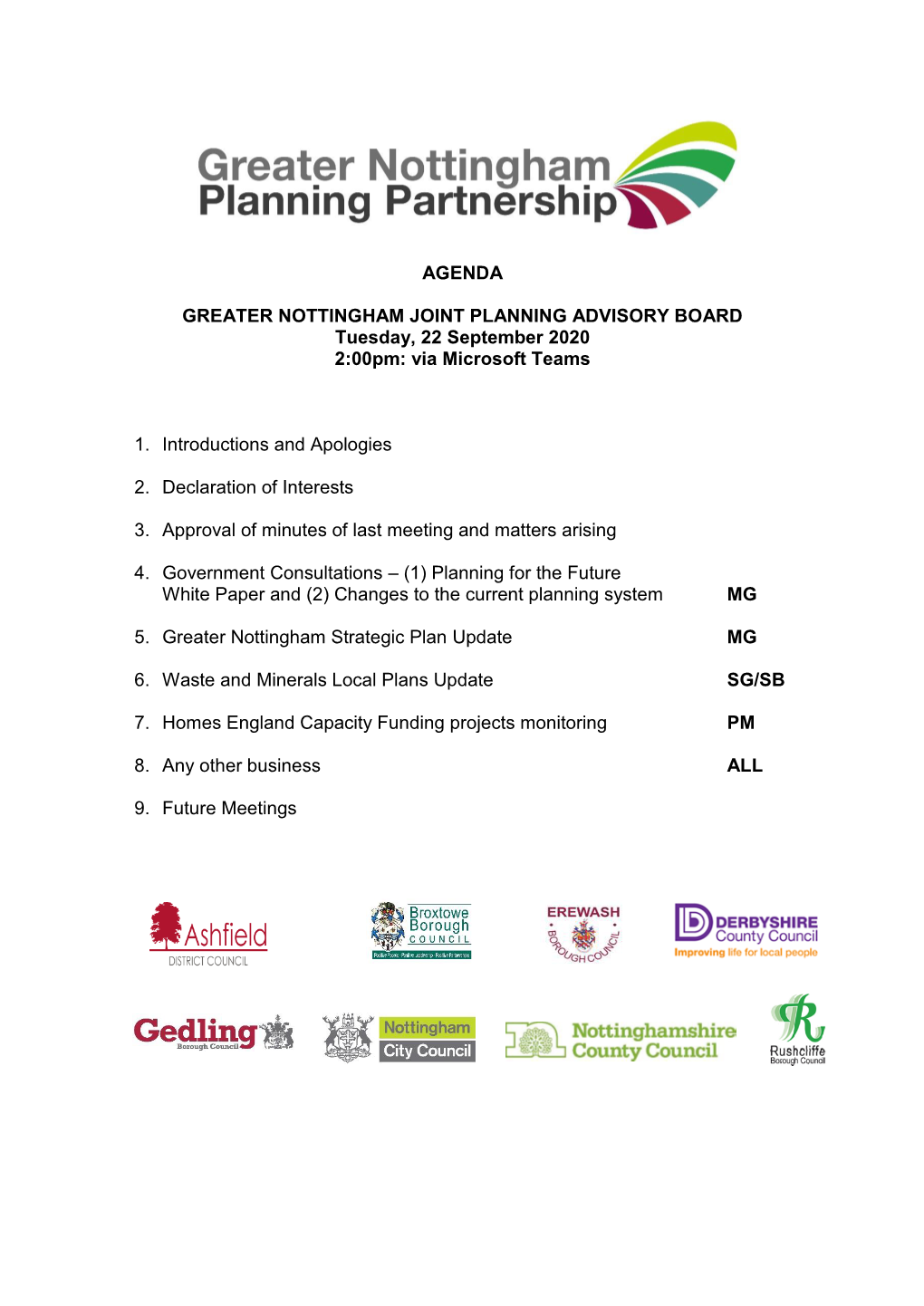 Agenda Greater Nottingham Joint Planning Advisory