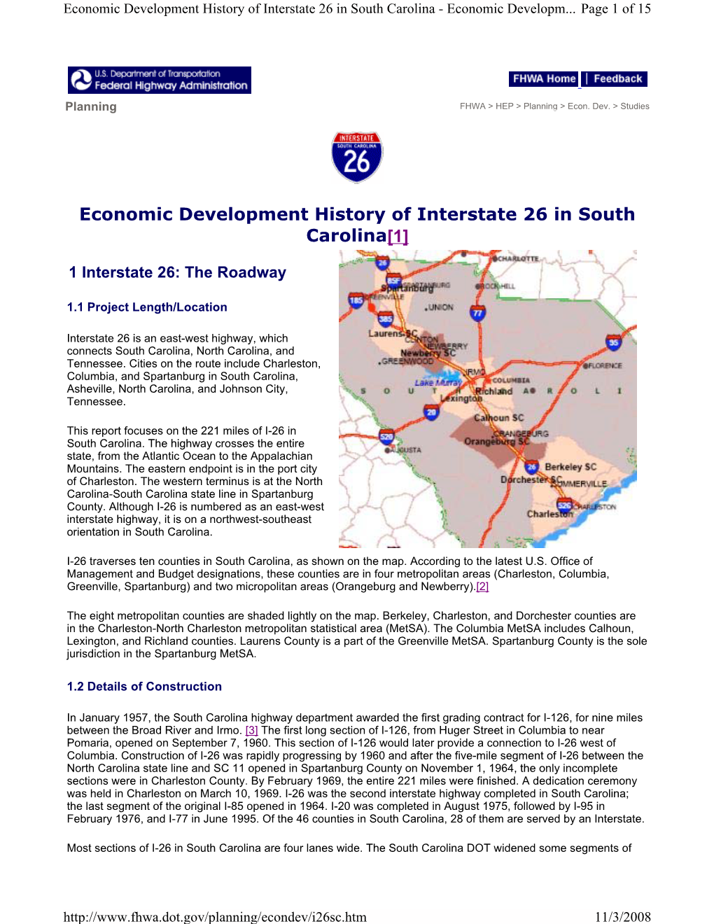 Interstate 26 in South Carolina - Economic Developm