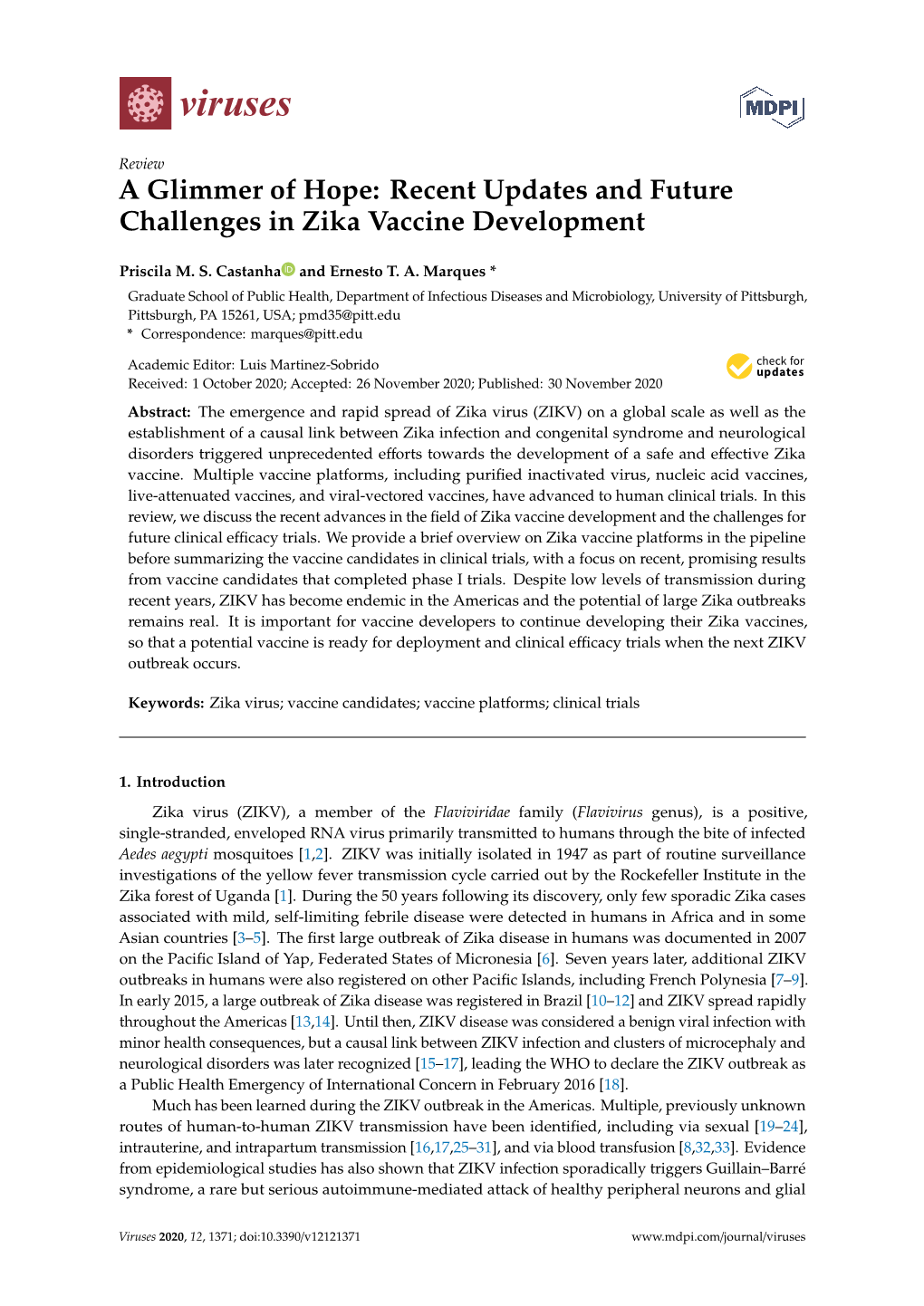 Recent Updates and Future Challenges in Zika Vaccine Development