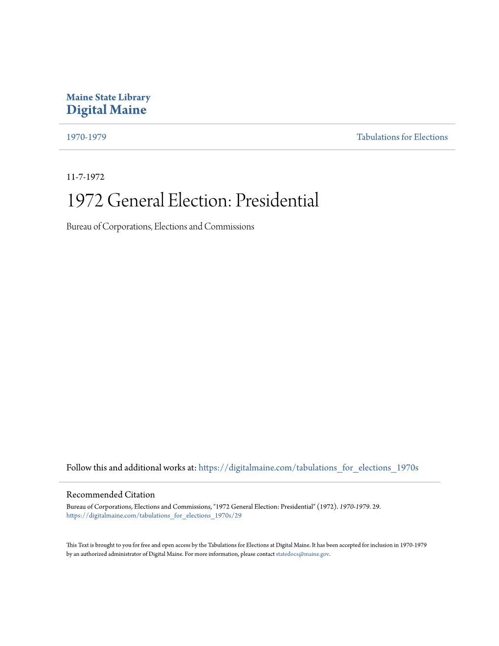 1972 General Election: Presidential Bureau of Corporations, Elections and Commissions