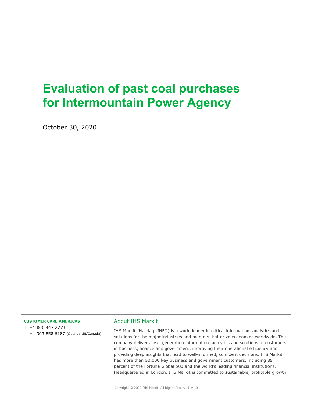 Evaluation of Past Coal Purchases for Intermountain Power Agency