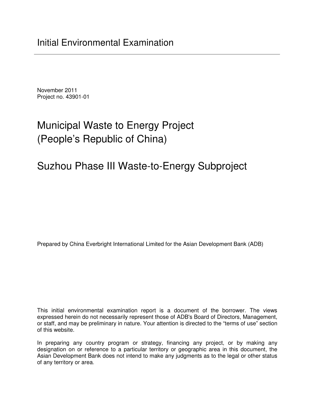 43901-014: Suzhou Phase III Waste-To-Energy Subproject Initial