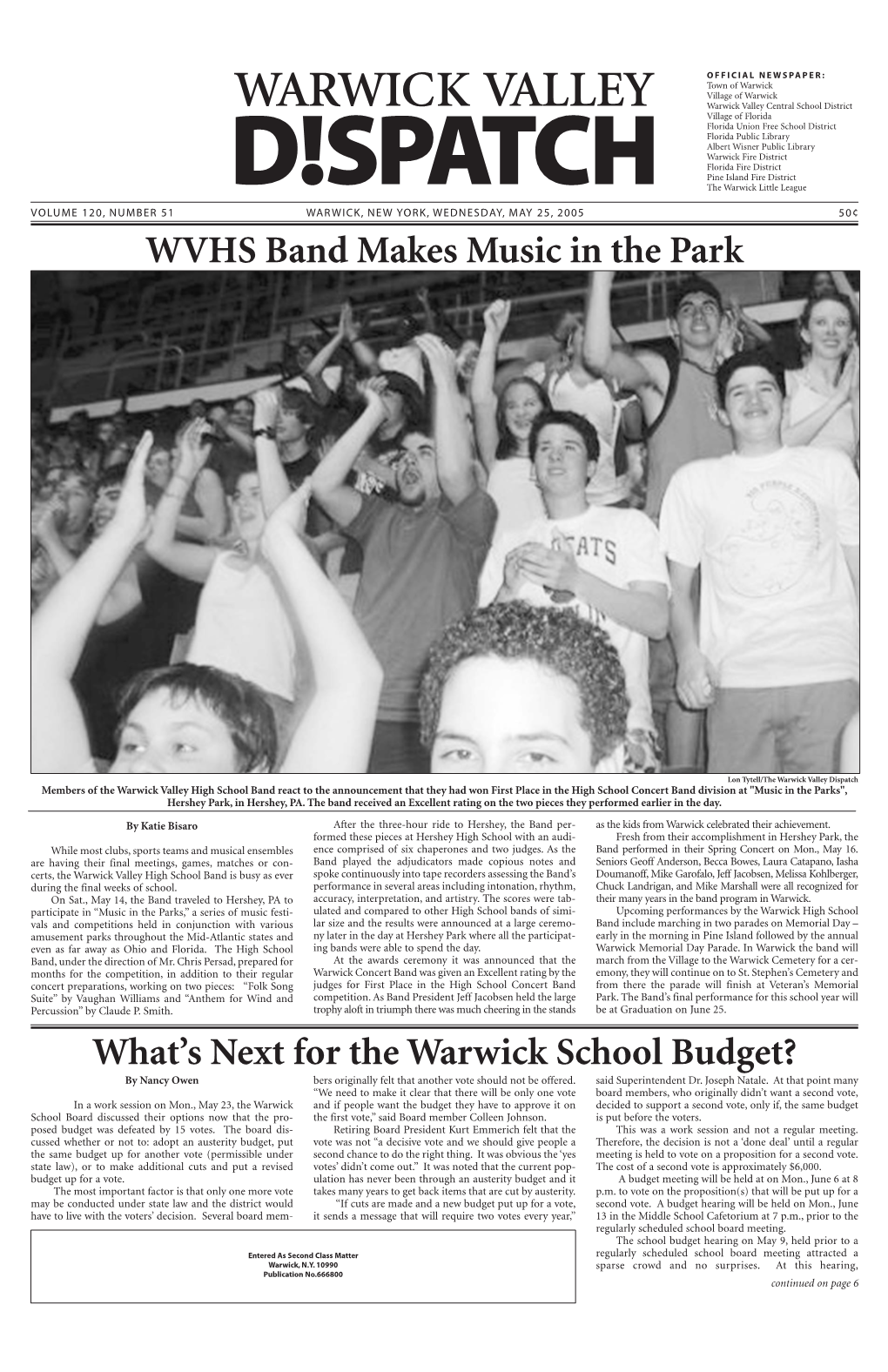 WVHS Band Makes Music in the Park What's Next for the Warwick School