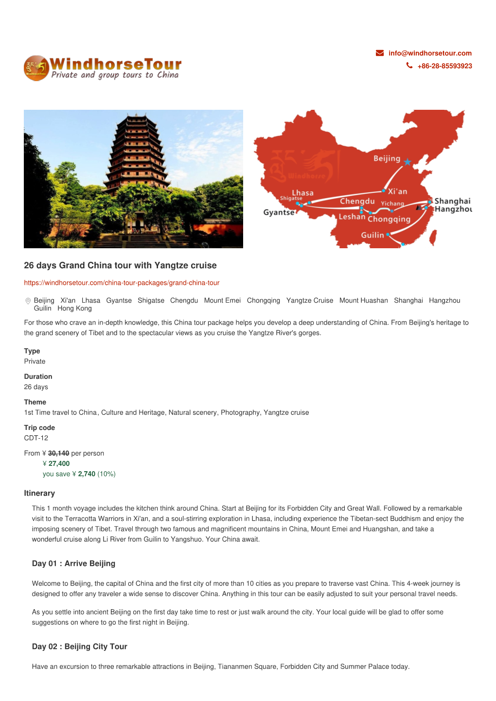 26 Days Grand China Tour with Yangtze Cruise