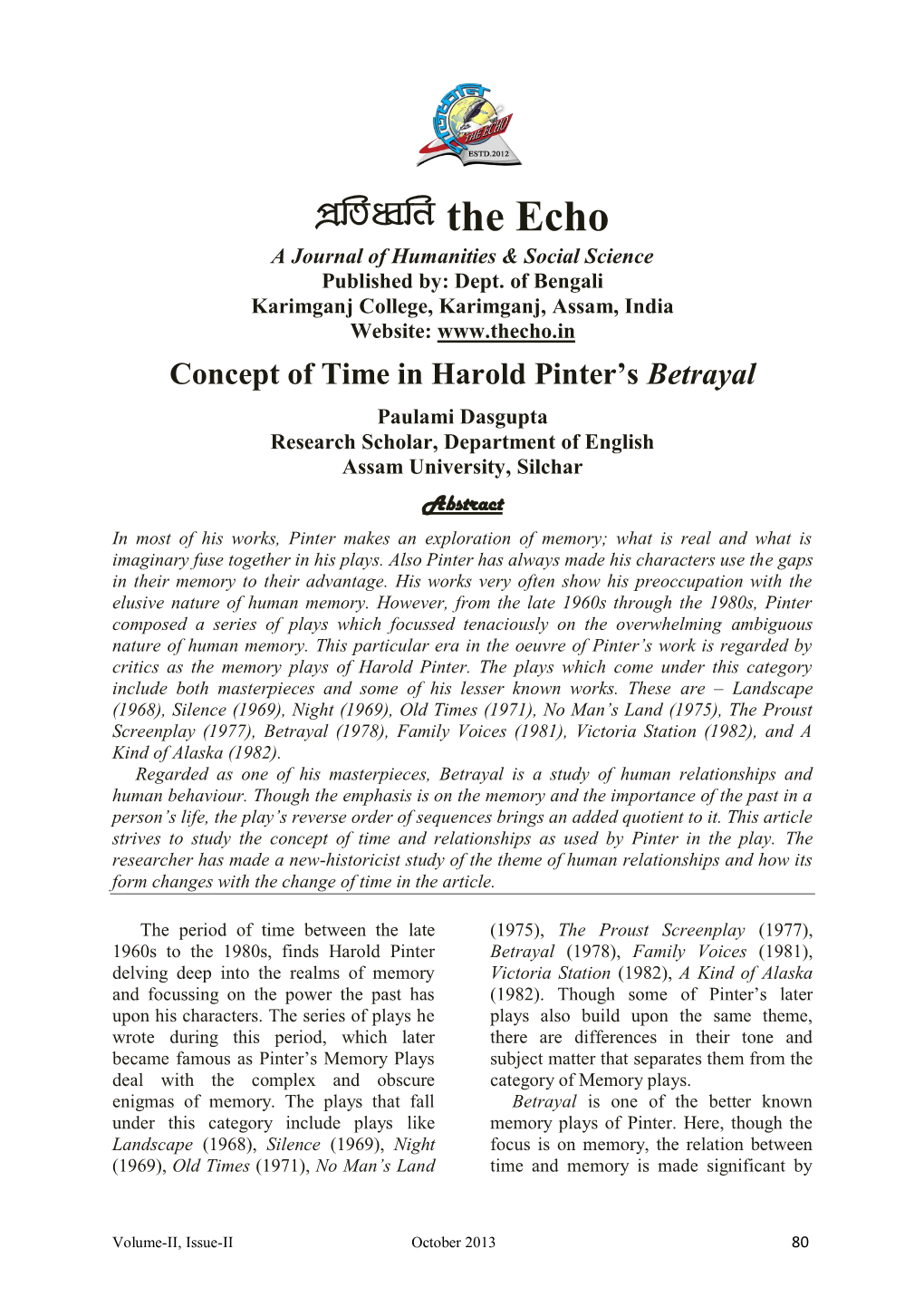 Concept of Time in Harold Pinter's Betrayal