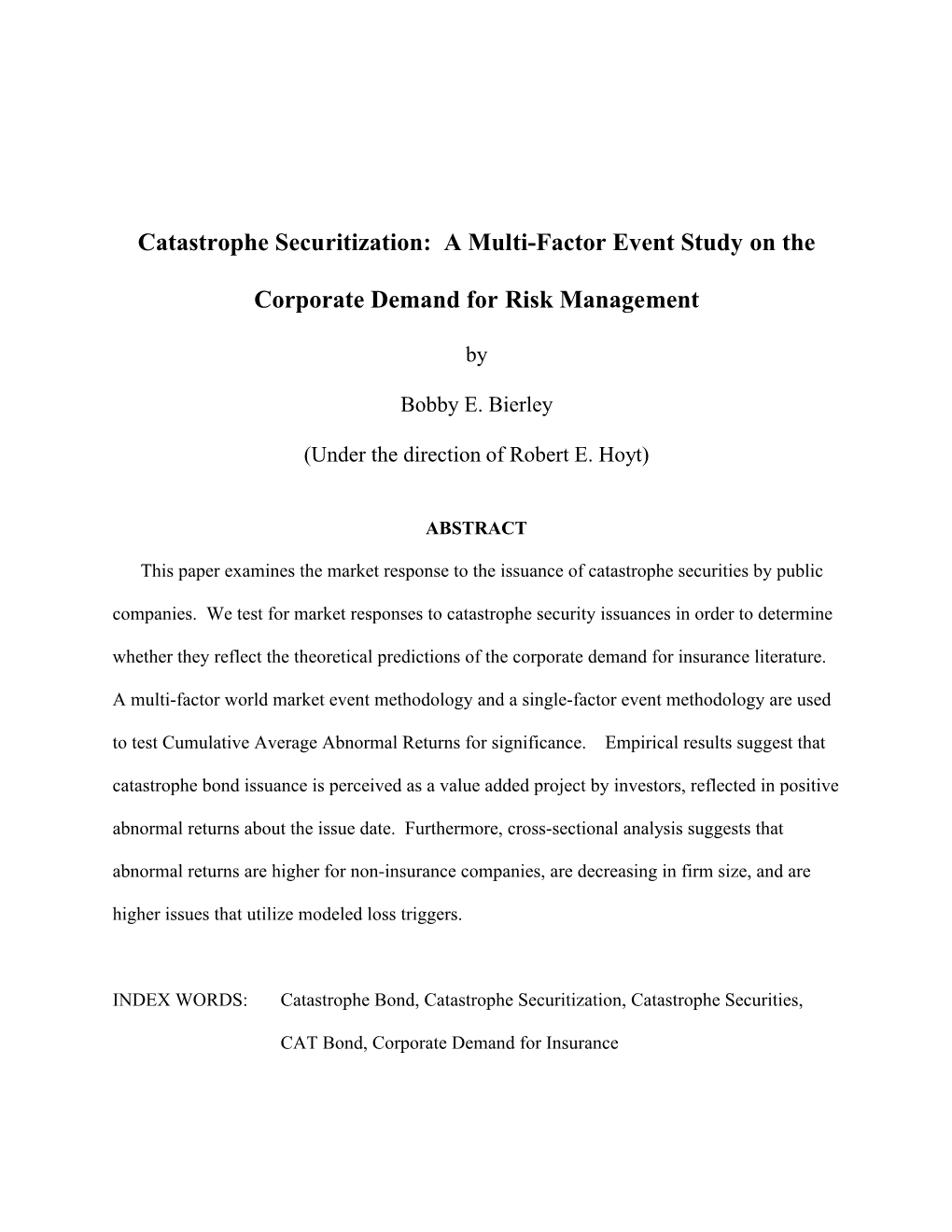 Catastrophe Securitization: a Multi-Factor Event Study on The