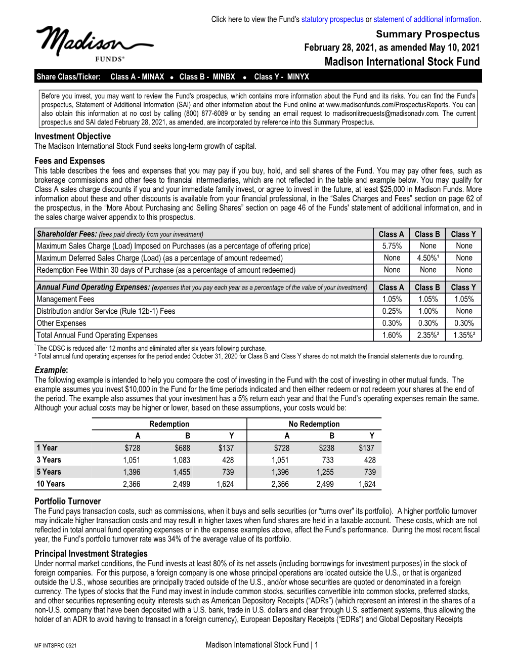 International Stock Fund Amended May 10, 2021
