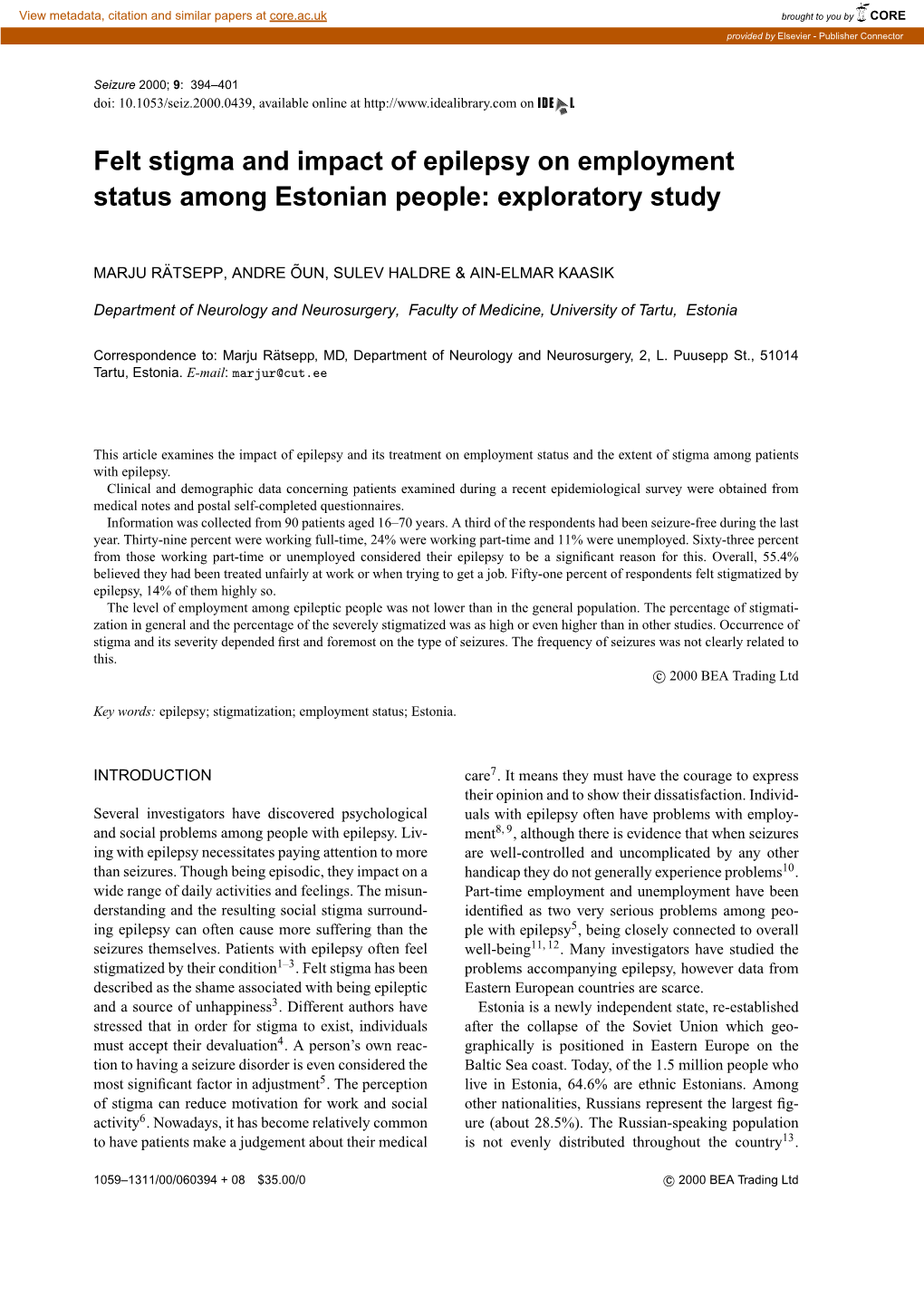 Stigmatization and Employment Problems in Epilepsy 395