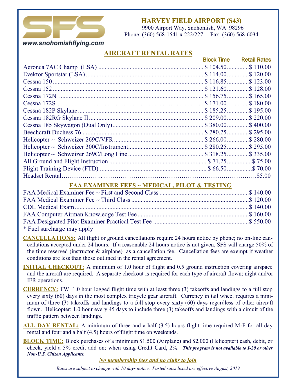 SFS Rental Rates