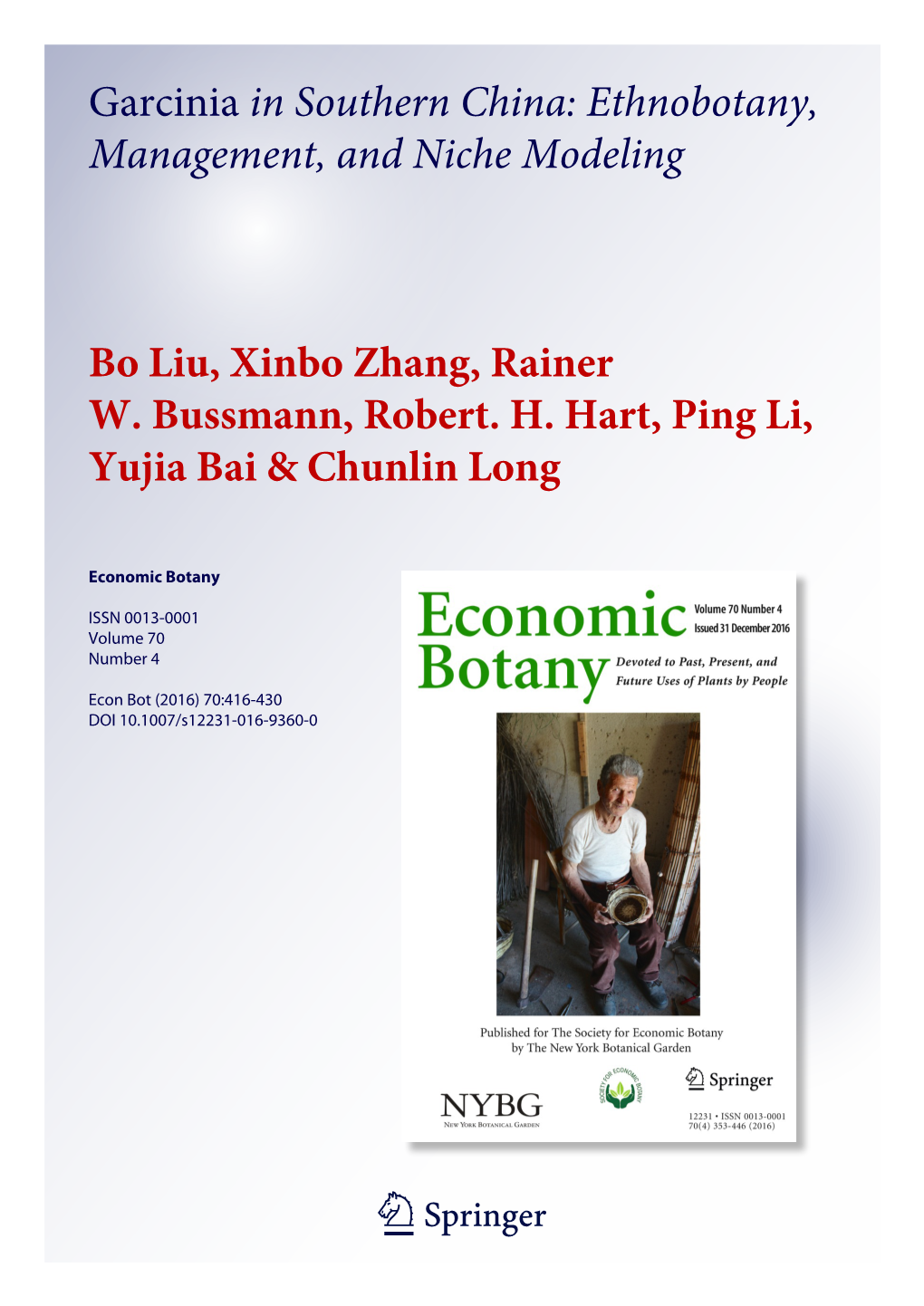 Garcinia in Southern China: Ethnobotany, Management, and Niche Modeling