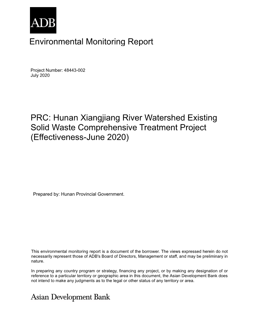 Environmental Monitoring Report PRC: Hunan Xiangjiang River