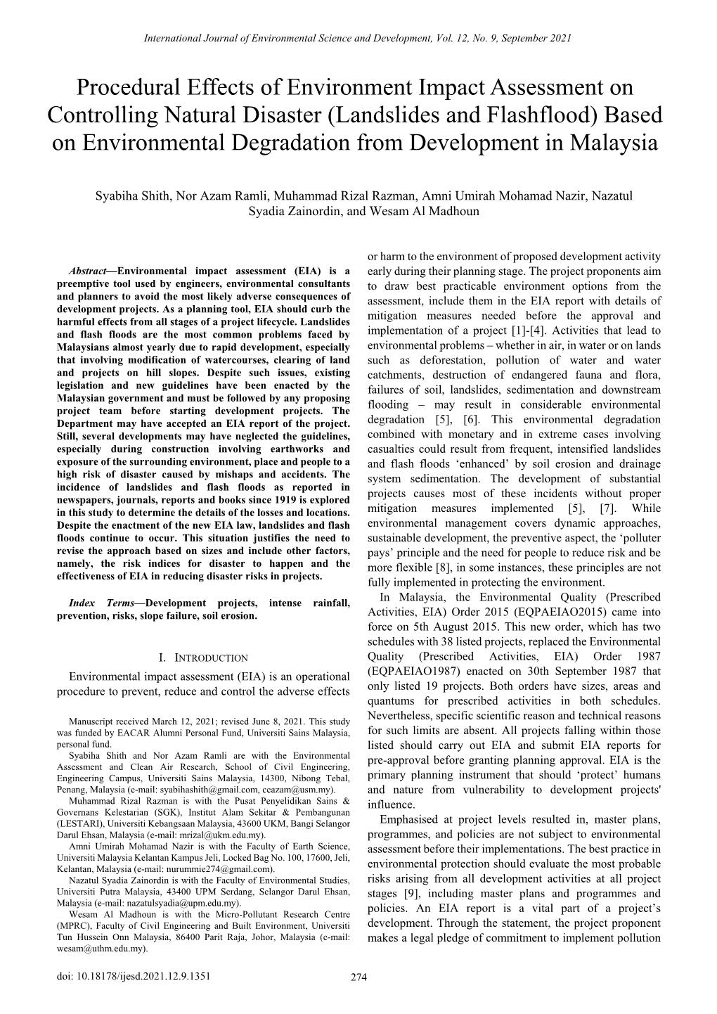 Procedural Effects of Environment Impact Assessment on Controlling