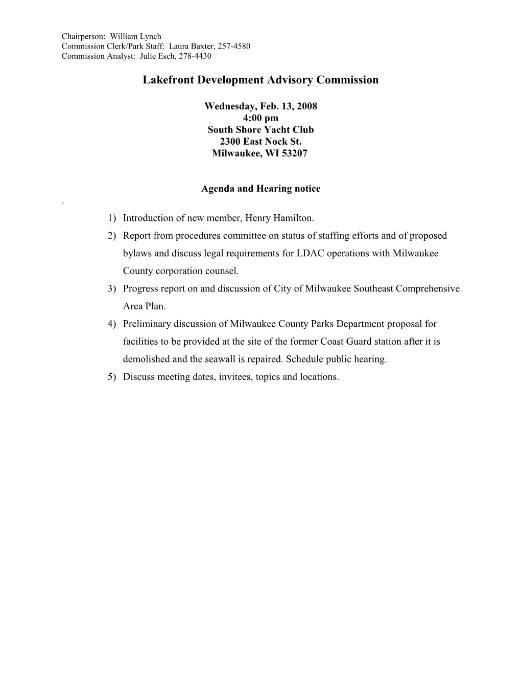 Lakefront Development Advisory Commission s1