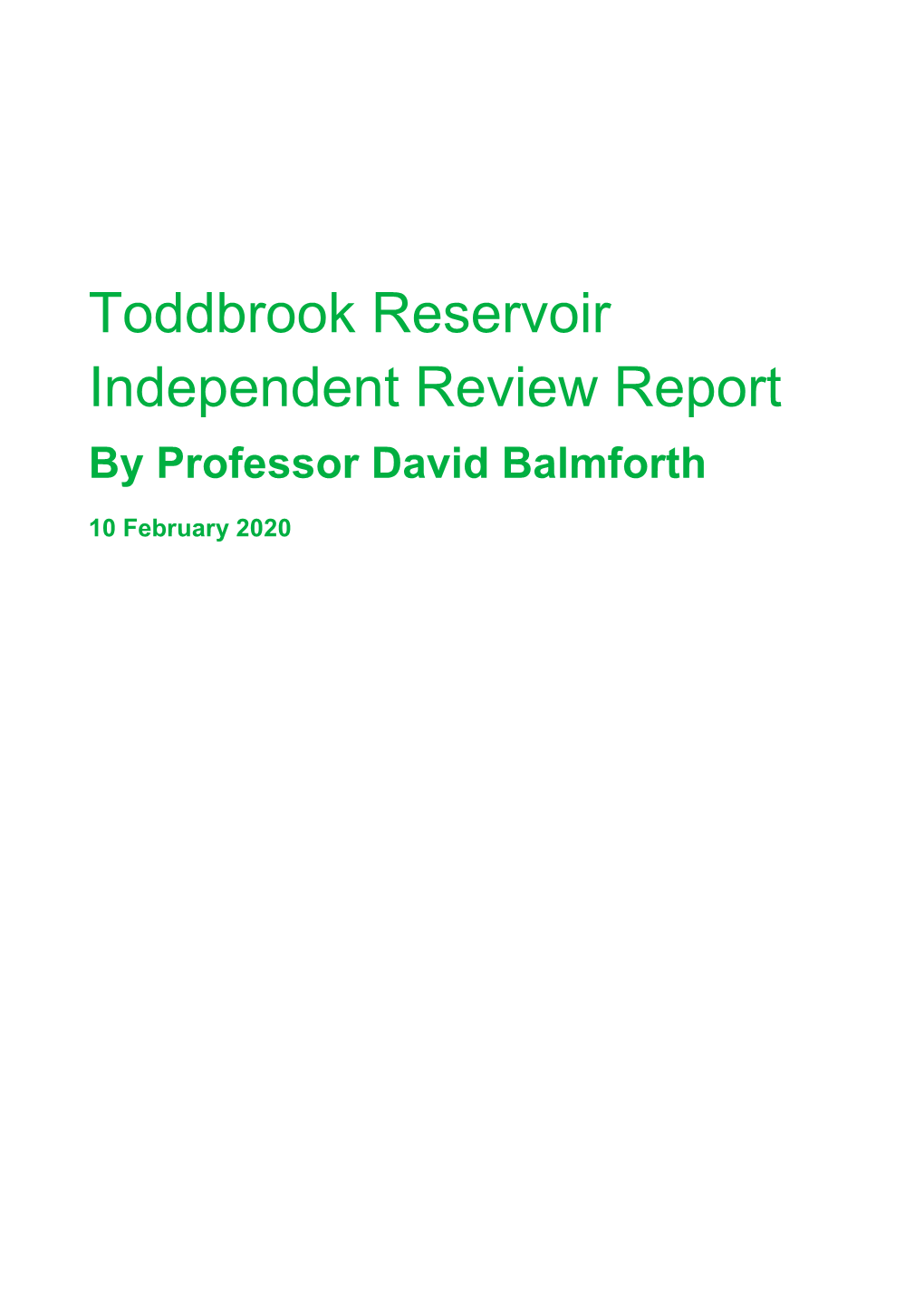 Toddbrook Reservoir Independent Review Report by Professor David Balmforth