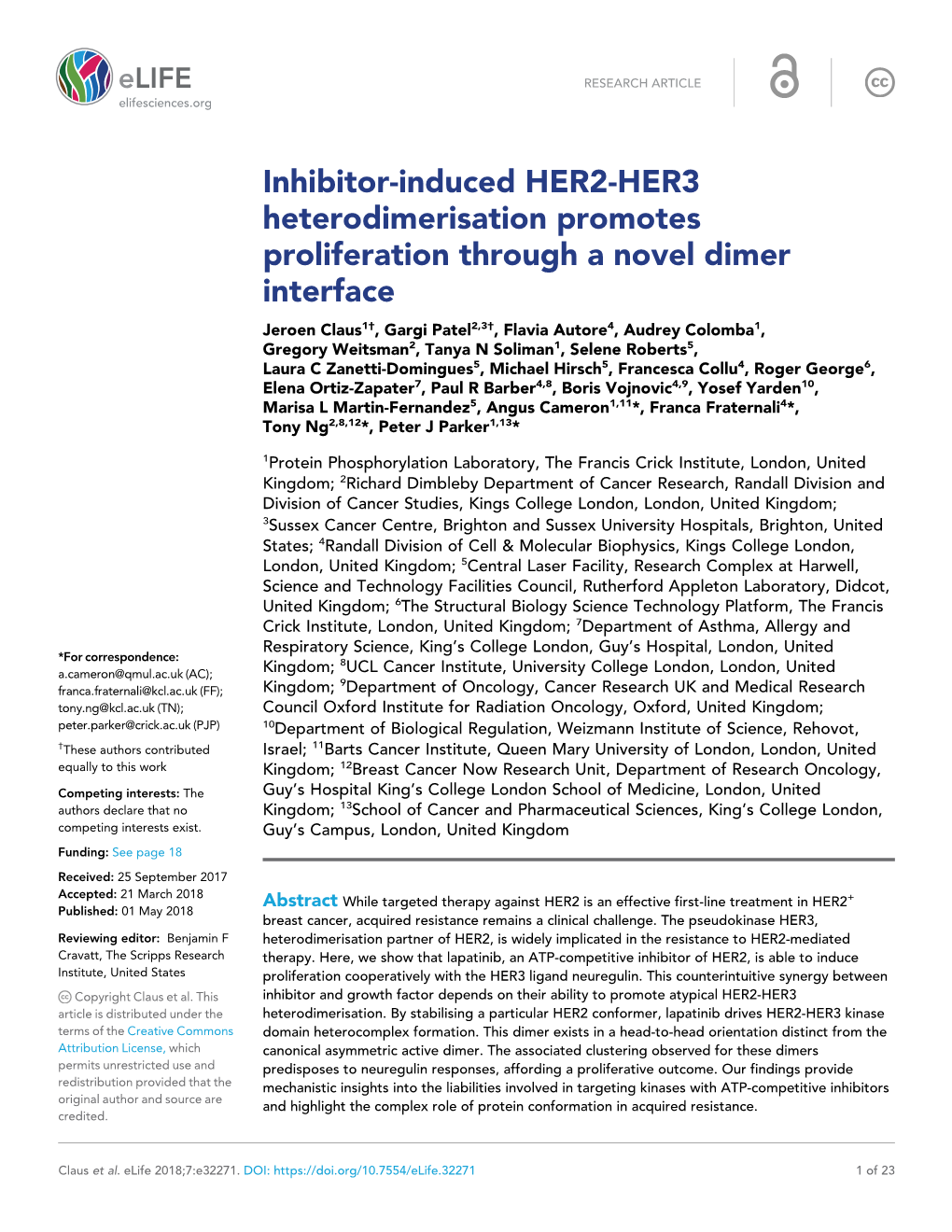 Inhibitor-Induced HER2-HER3 Heterodimerisation Promotes