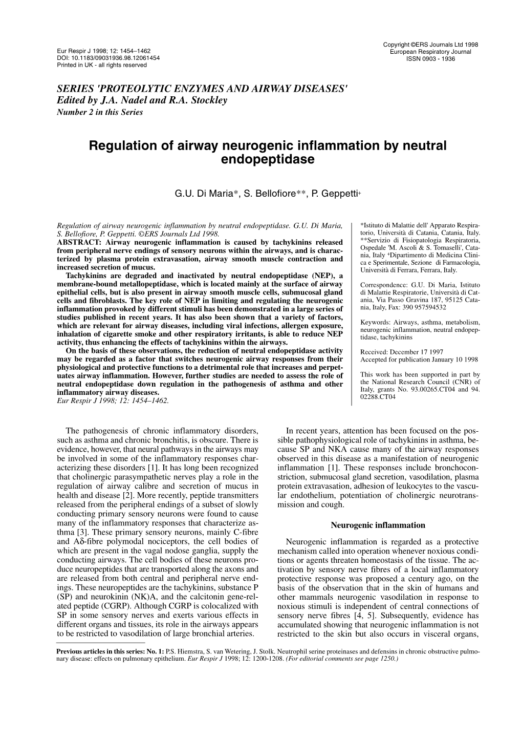 Regulation of Airway Neurogenic Inflammation by Neutral Endopeptidase