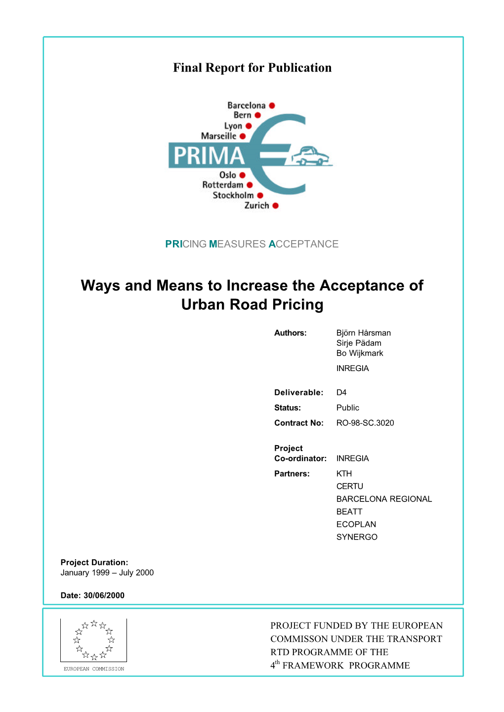 Ways and Means to Increase the Acceptance of Urban Road Pricing