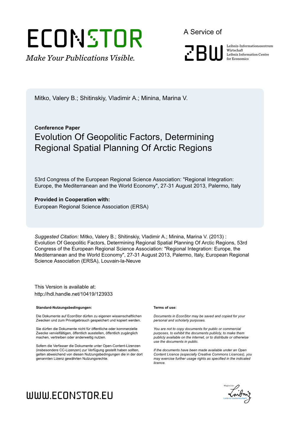 Evolution of Geopolitic Factors, Determining Regional Spatial Planning of Arctic Regions