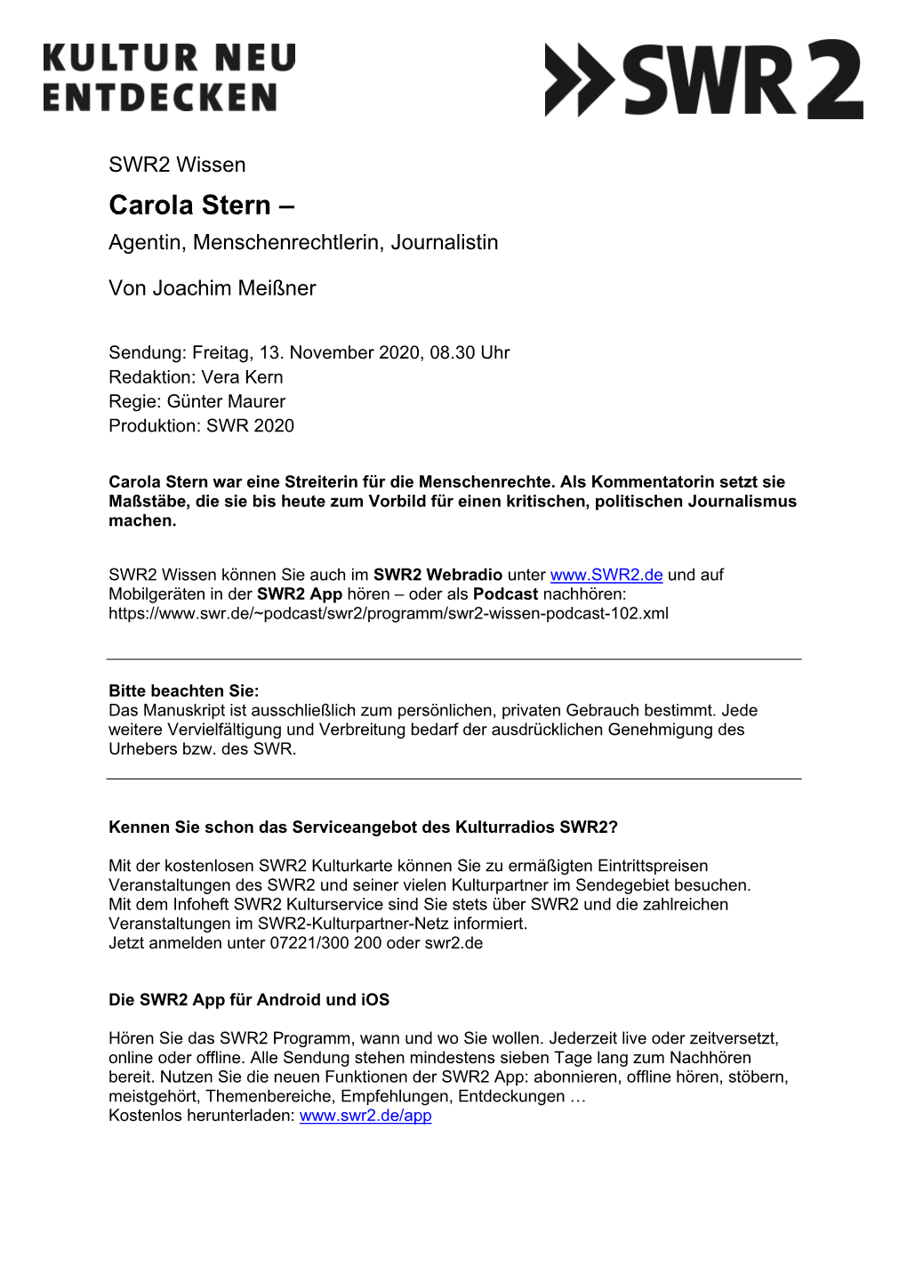Carola Stern – Agentin, Menschenrechtlerin, Journalistin