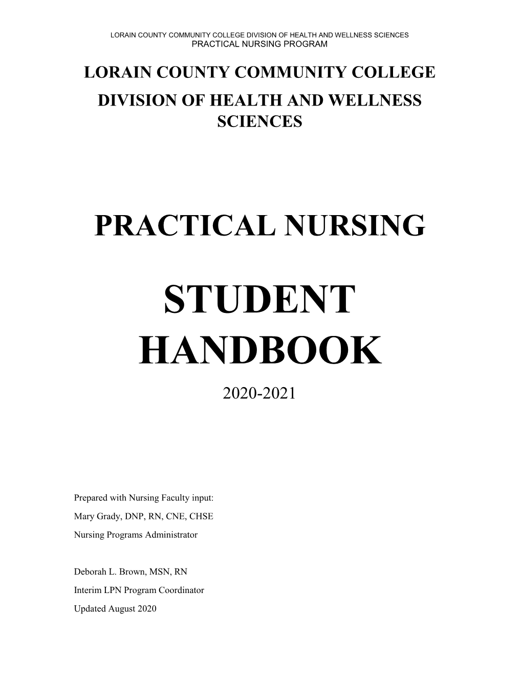 Practical Nursing Student Handbook 2020-2021