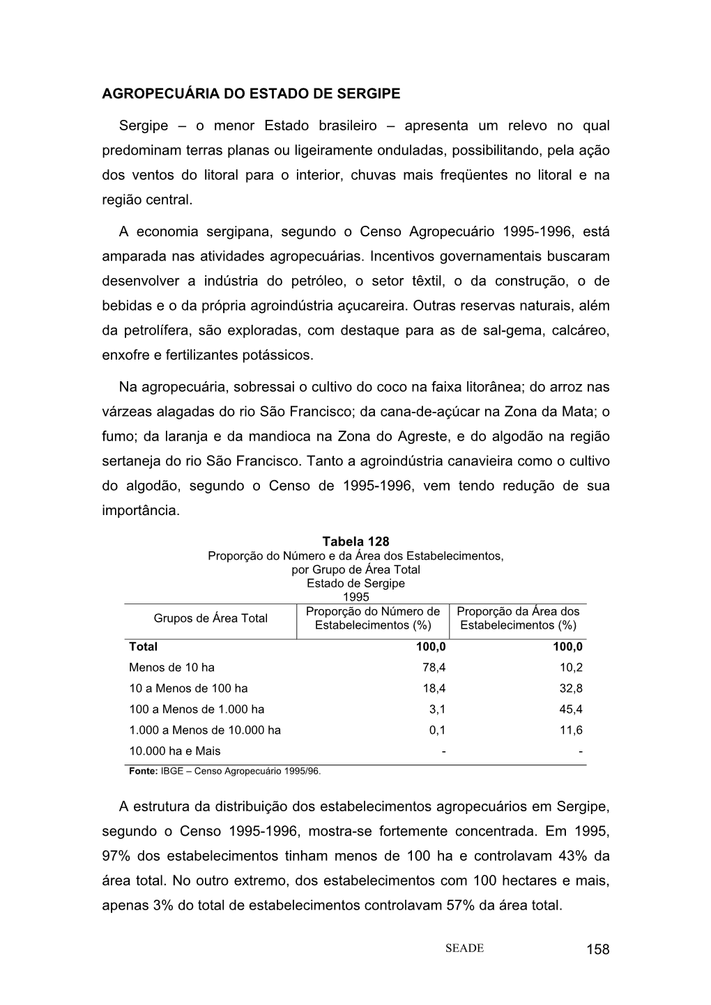 158 AGROPECUÁRIA DO ESTADO DE SERGIPE Sergipe